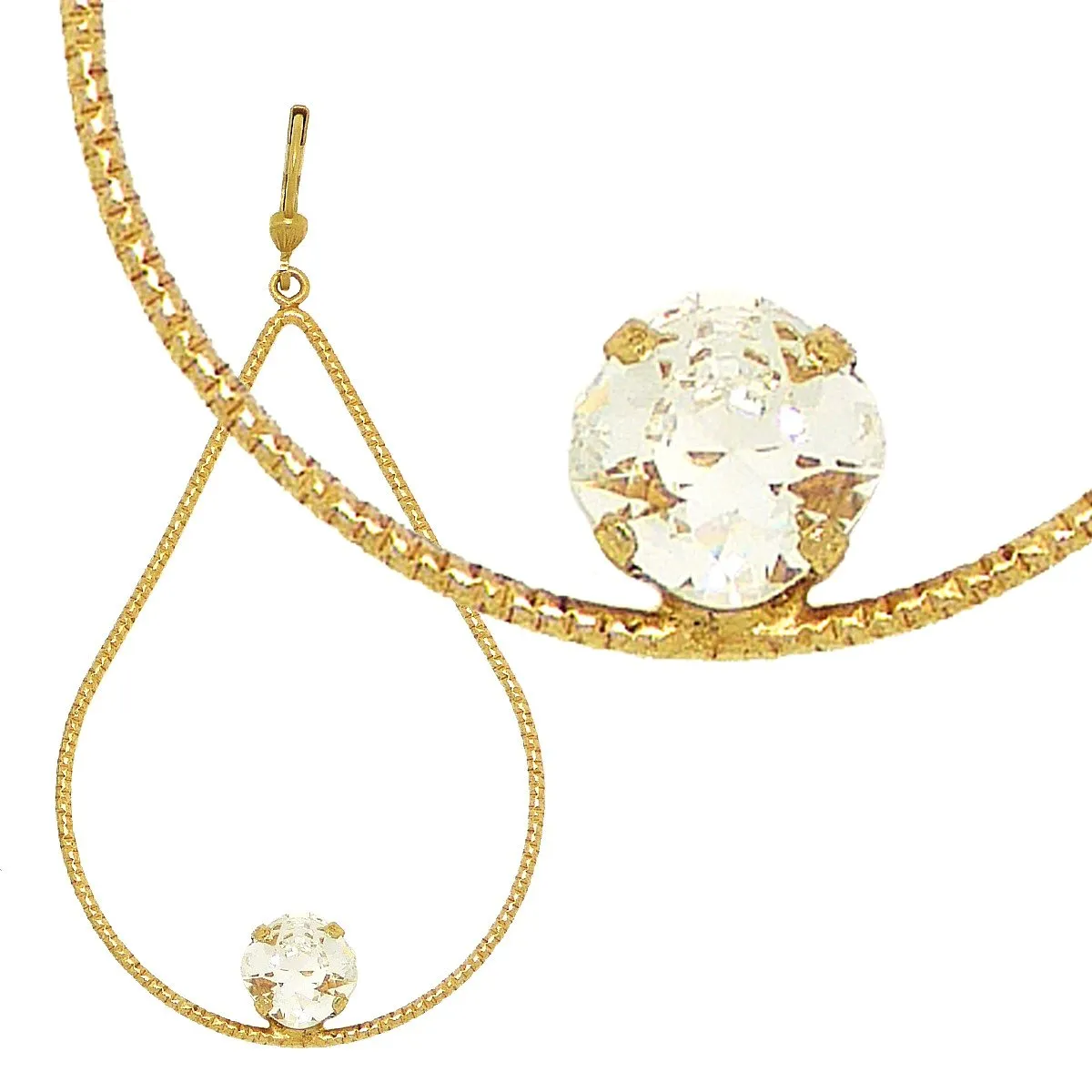 La Vie Parisienne Large Teardrop Gold Hoop Earrings with Crystal 9522G Catherine Popesco