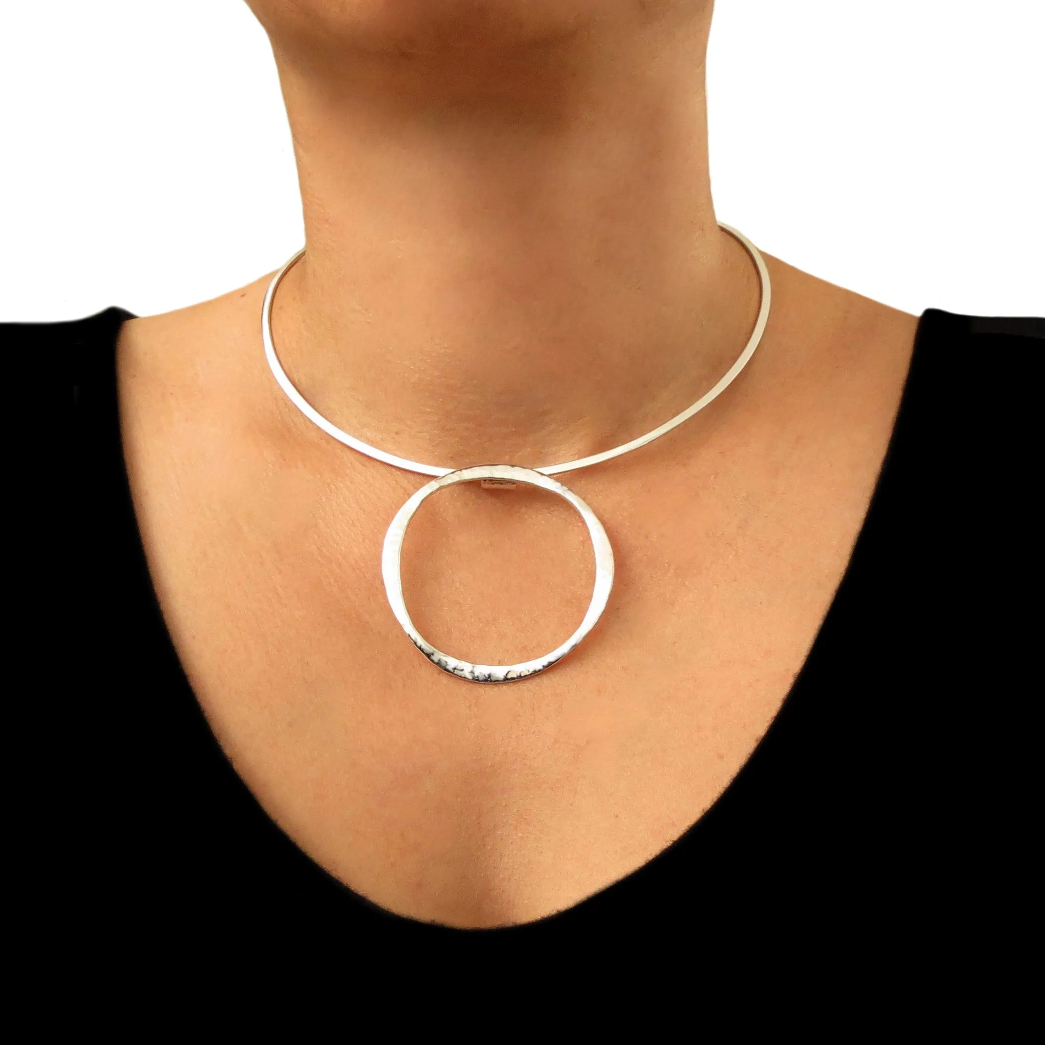 Large Hammered Sterling Silver Circle Pendant