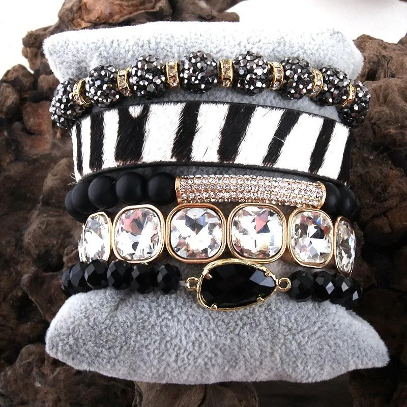 Leather Bracelet Set 5 Pieces Handmade Natural Stone