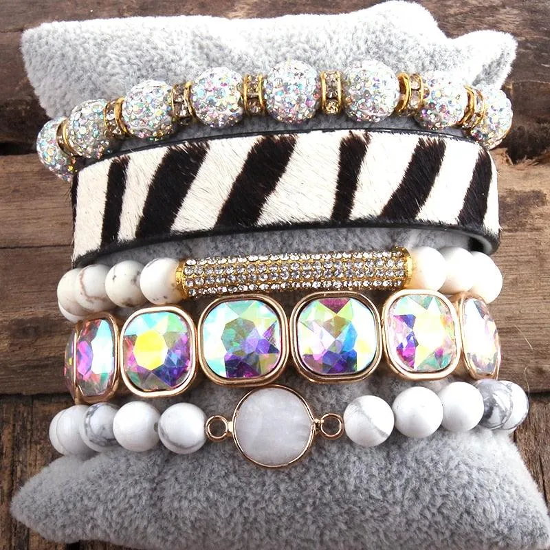 Leather Bracelet Set 5 Pieces Handmade Natural Stone