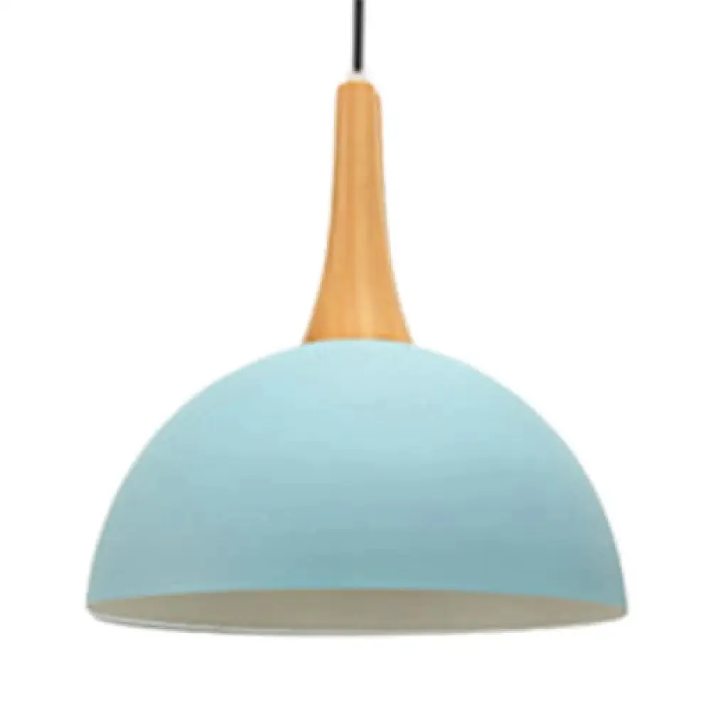 Macaron Hanging Lamp - Single Bulb Aluminum Pendant Light for Living Room - Bowl Shade Design in Dark Blue, Light Blue, and Pink