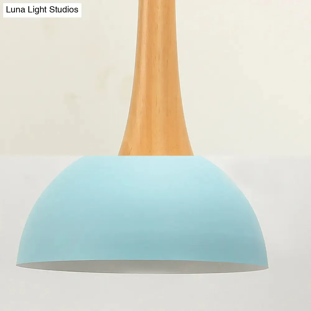 Macaron Hanging Lamp - Single Bulb Aluminum Pendant Light for Living Room - Bowl Shade Design in Dark Blue, Light Blue, and Pink