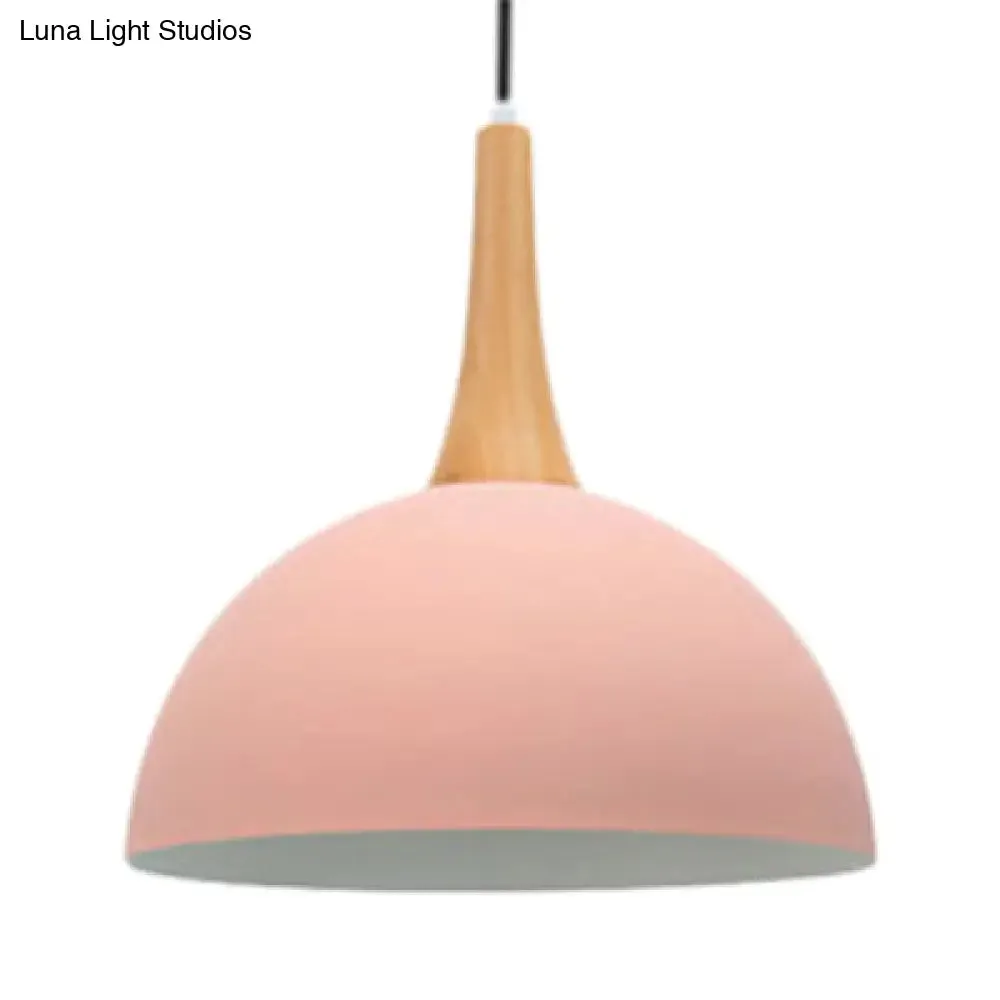 Macaron Hanging Lamp - Single Bulb Aluminum Pendant Light for Living Room - Bowl Shade Design in Dark Blue, Light Blue, and Pink