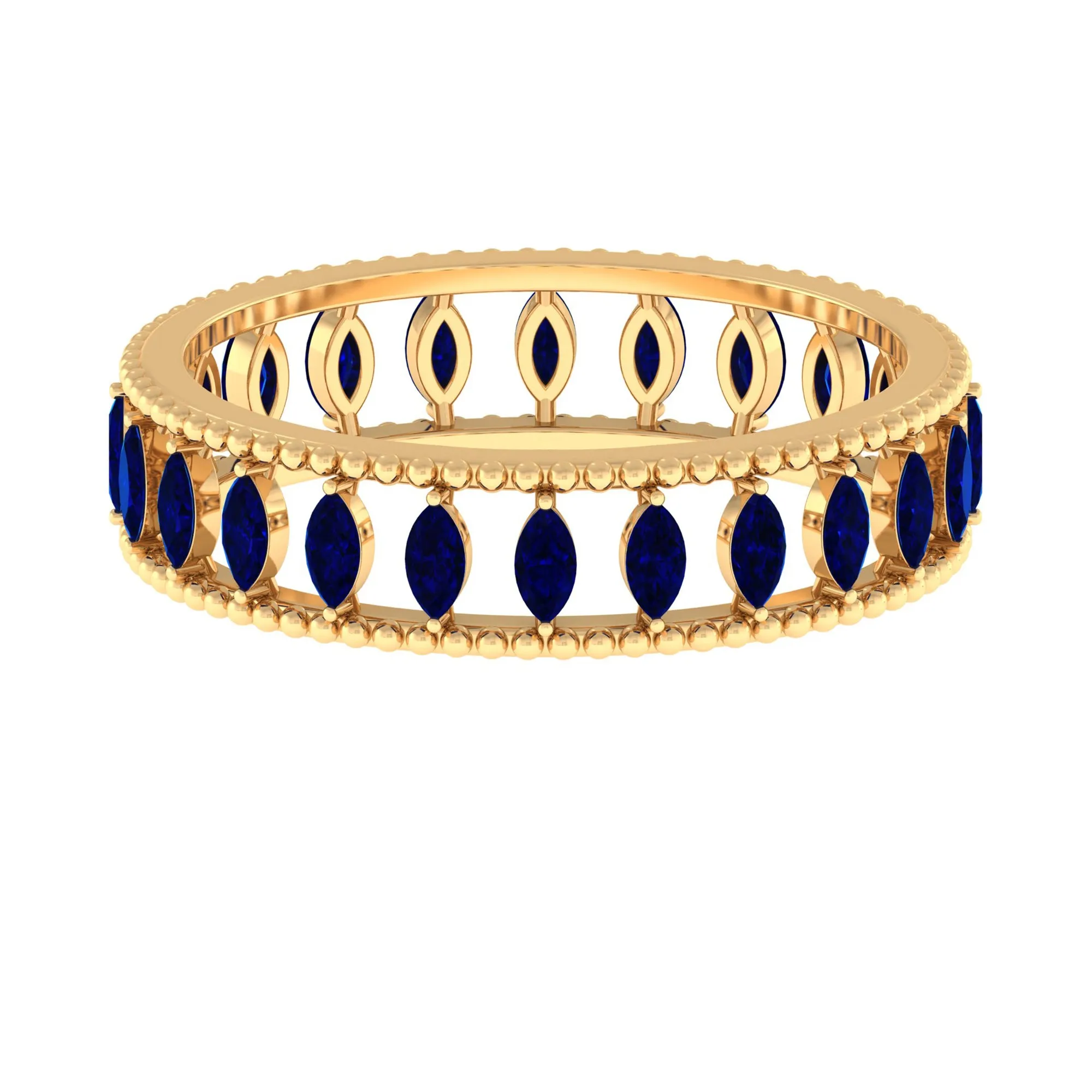Marquise Cut Created Blue Sapphire Eternity Band with Beaded Detailing