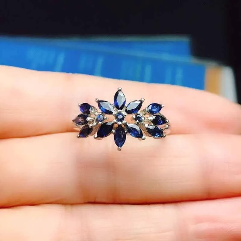 Marquise Shape Sapphire Resizable Silver Ring