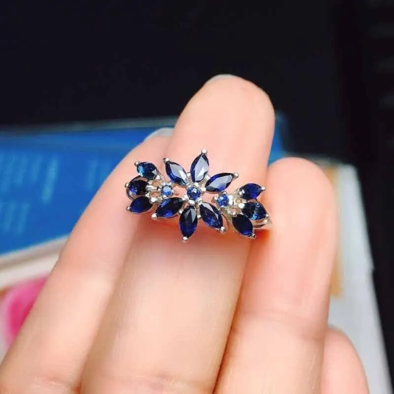 Marquise Shape Sapphire Resizable Silver Ring
