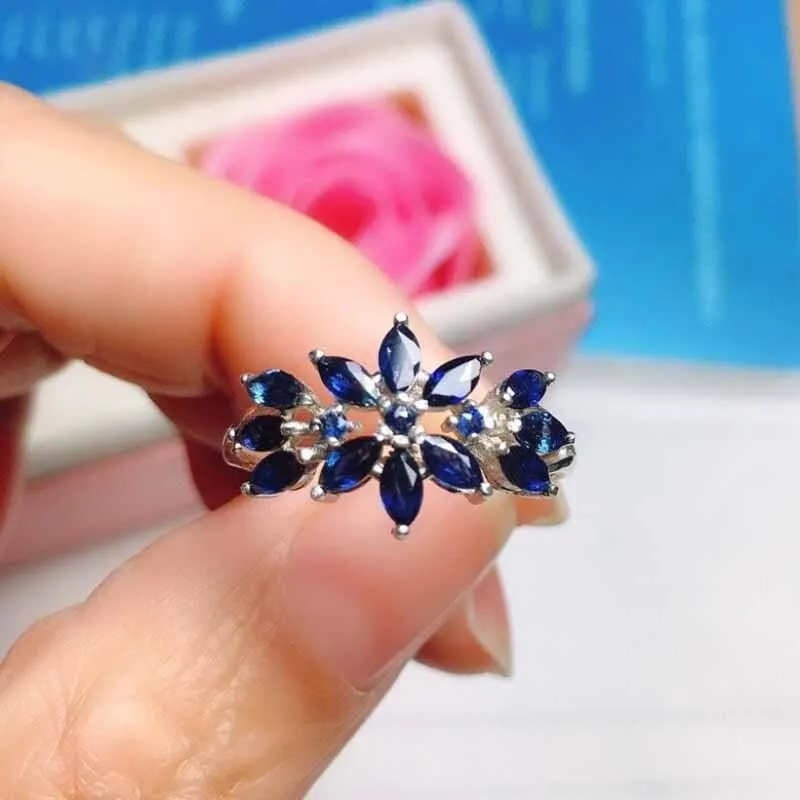 Marquise Shape Sapphire Resizable Silver Ring