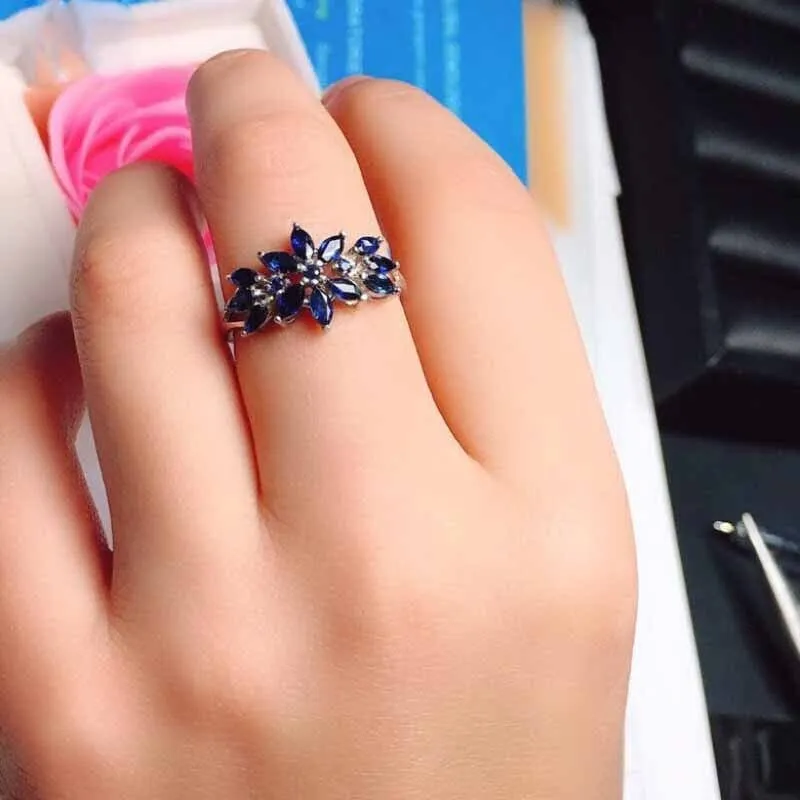 Marquise Shape Sapphire Resizable Silver Ring