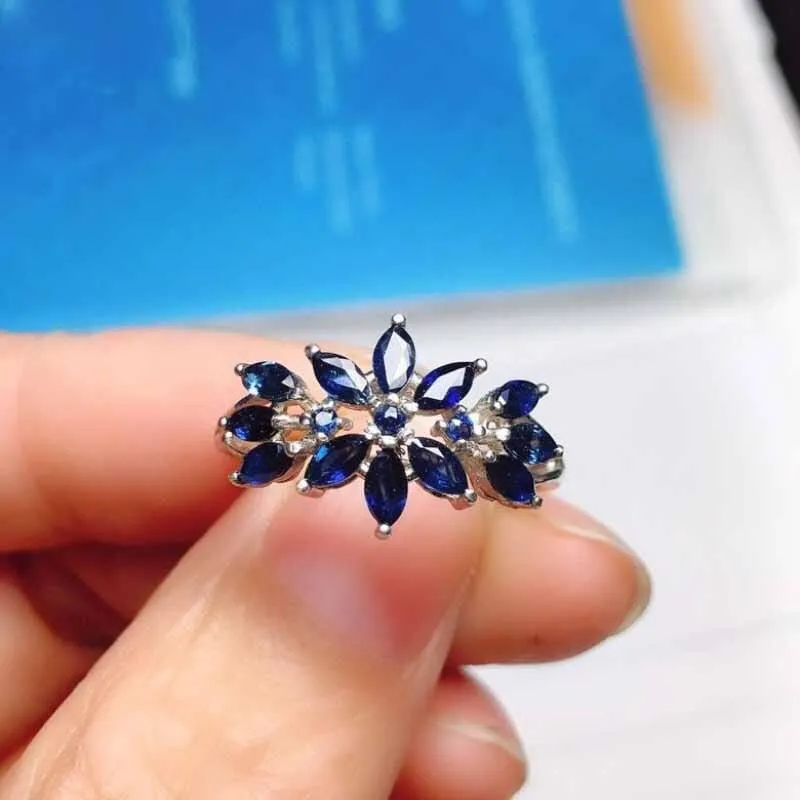 Marquise Shape Sapphire Resizable Silver Ring