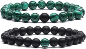 MengPa Mens Beaded Bracelets Couples Matching Bracelet Set Lava Rock Beads for Women Stone Jewelry