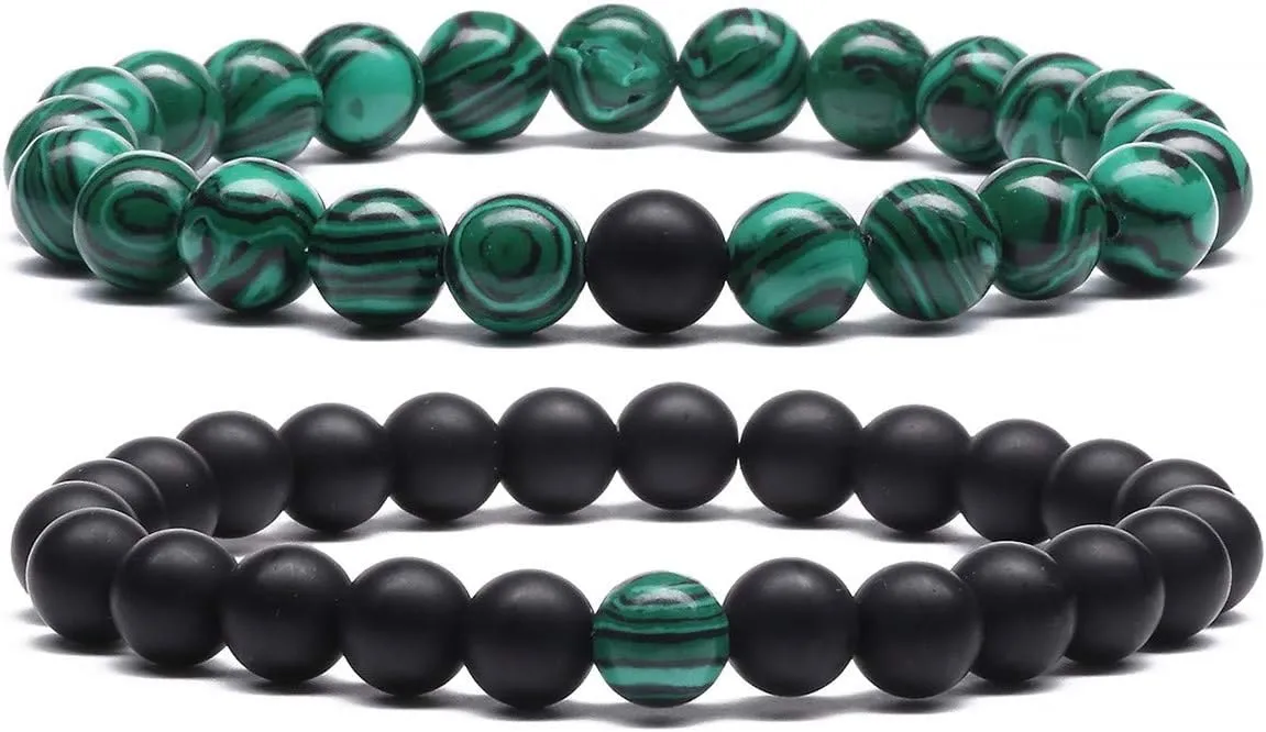 MengPa Mens Beaded Bracelets Couples Matching Bracelet Set Lava Rock Beads for Women Stone Jewelry