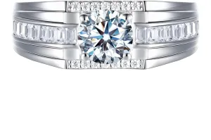 Mens Moissanite Wedding Ring Band Solitaire Stone 925 Sterling Silver Ring 2cttw D Color VVS1 Clarity Brilliant Round Cut Engagement Rings For Men Size 7-14