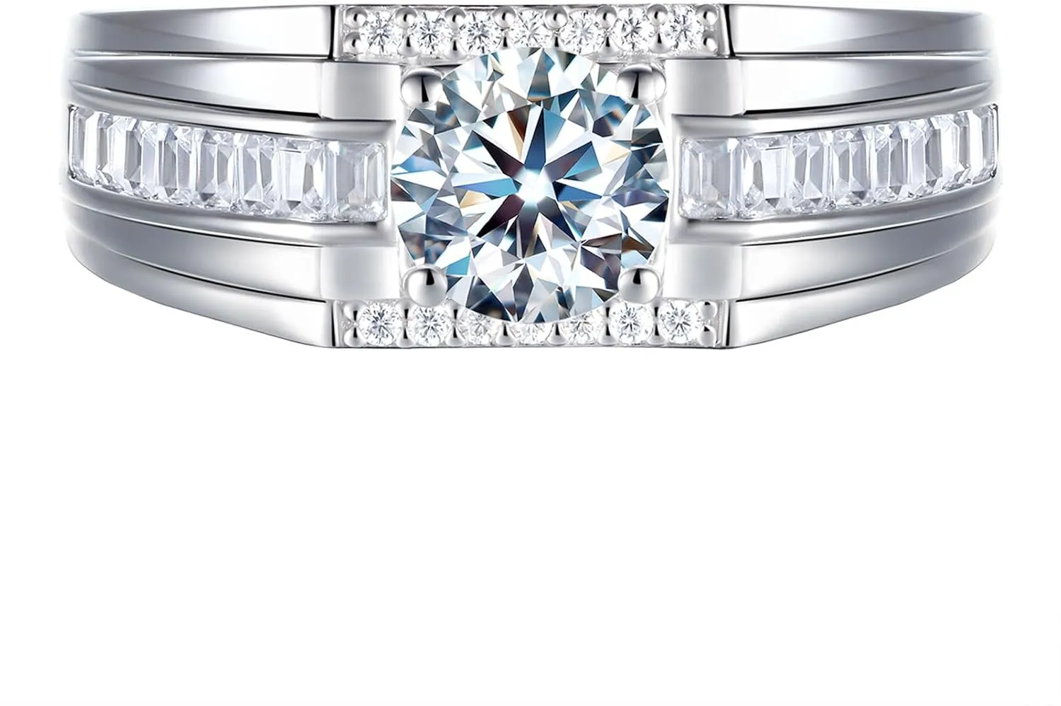 Mens Moissanite Wedding Ring Band Solitaire Stone 925 Sterling Silver Ring 2cttw D Color VVS1 Clarity Brilliant Round Cut Engagement Rings For Men Size 7-14