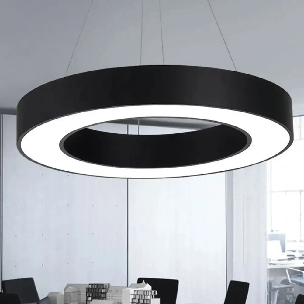 Minimal Black LED Pendant Light for Office - Thick Circle Iron Fixture