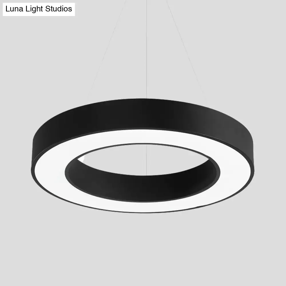 Minimal Black LED Pendant Light for Office - Thick Circle Iron Fixture