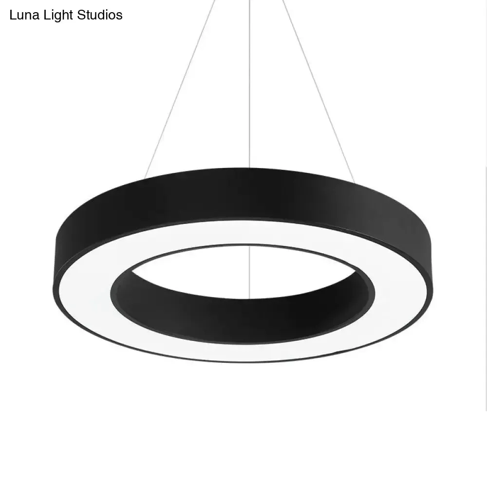 Minimal Black LED Pendant Light for Office - Thick Circle Iron Fixture