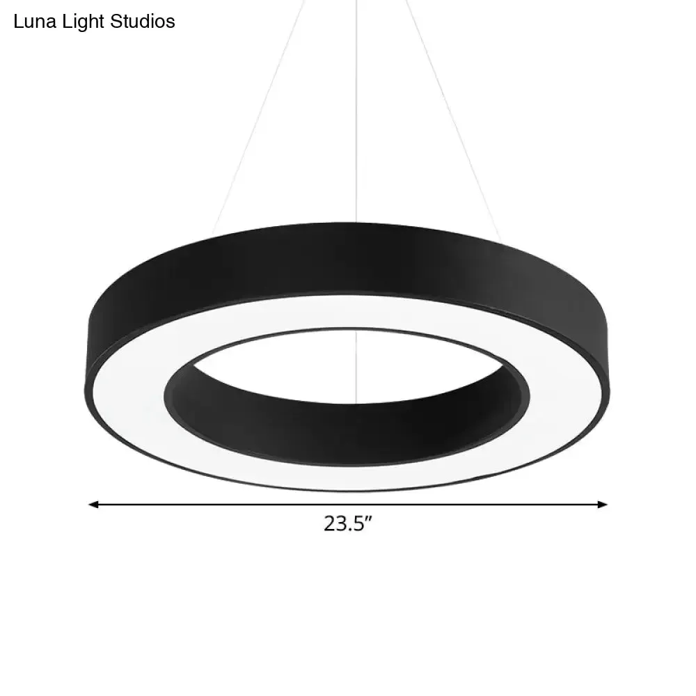Minimal Black LED Pendant Light for Office - Thick Circle Iron Fixture