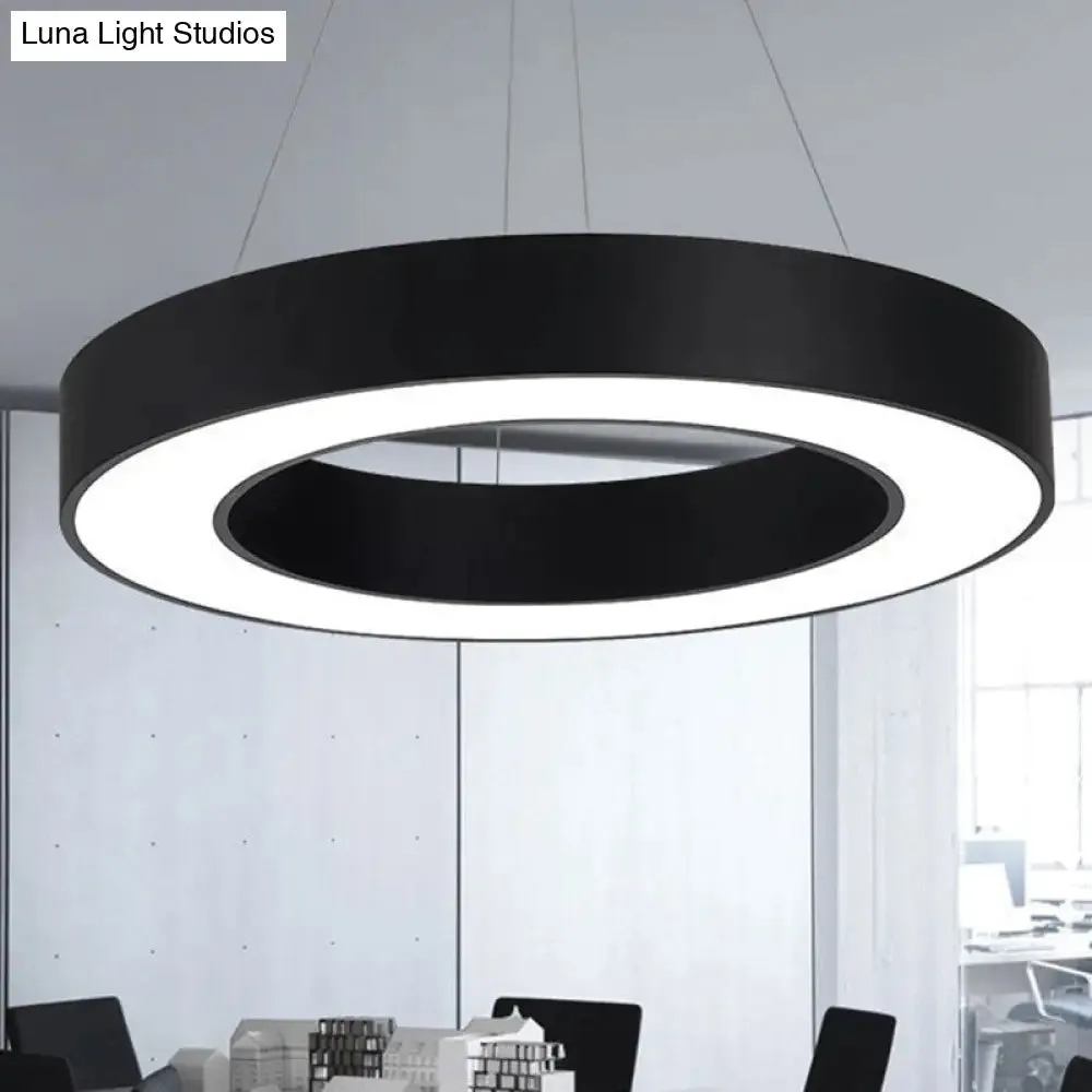 Minimal Black LED Pendant Light for Office - Thick Circle Iron Fixture