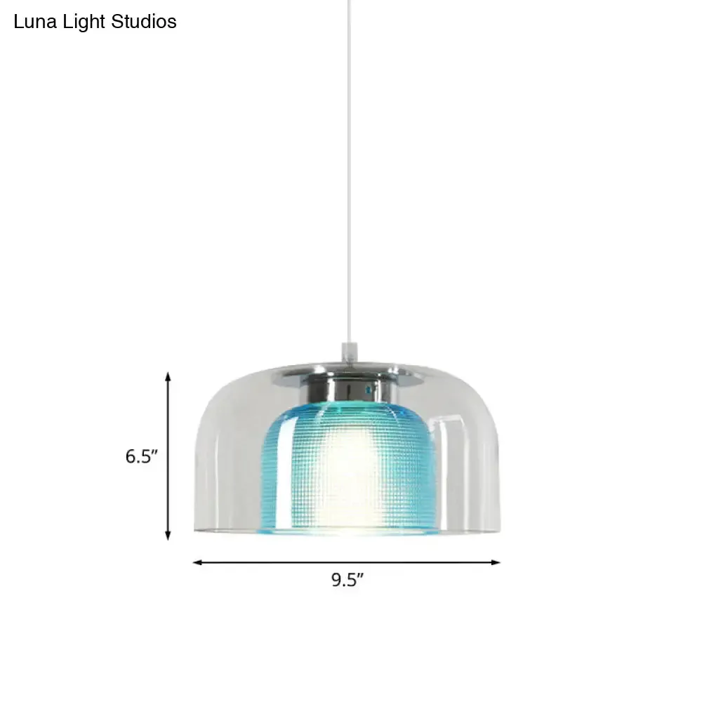 Modern Clear and Blue Glass Bowl Pendant Light - Stylish Suspension Lamp for Restaurants