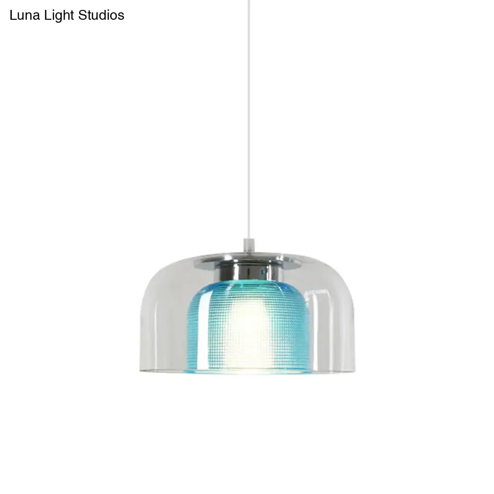 Modern Clear and Blue Glass Bowl Pendant Light - Stylish Suspension Lamp for Restaurants