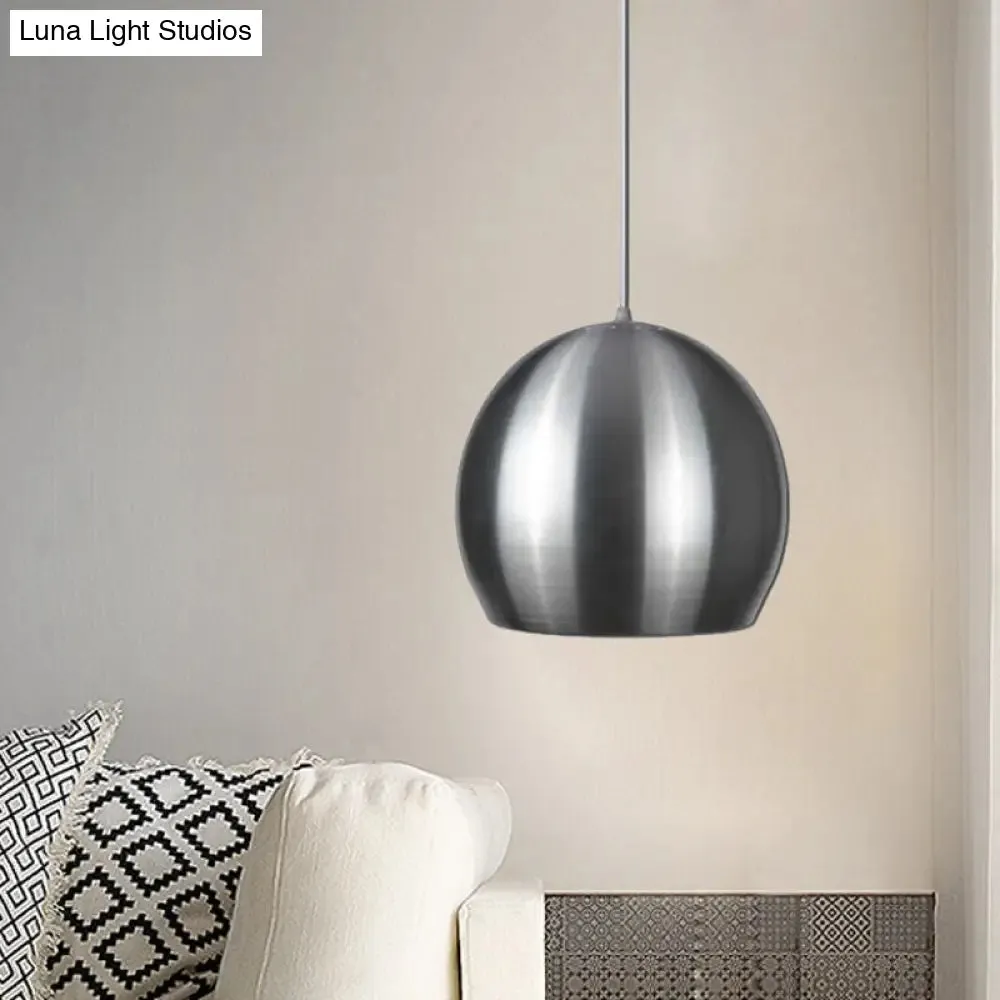 Modern Satin Nickel Dome Pendant Light Fixture with Pierced Design