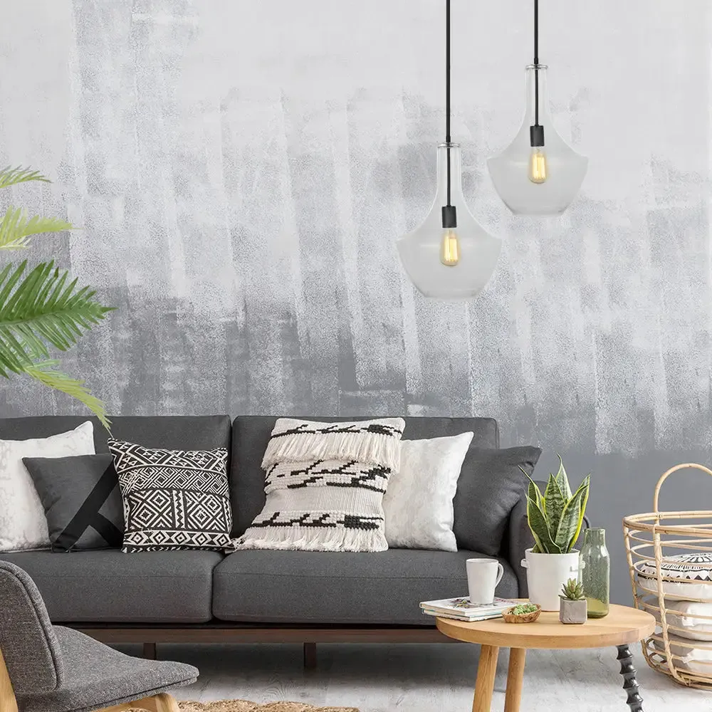 Modernist Clear Glass Pendant Lamp - Urn Shape | 10.5"/12"/14" Wide | 1 Light | Black Hanging Light for Living Room