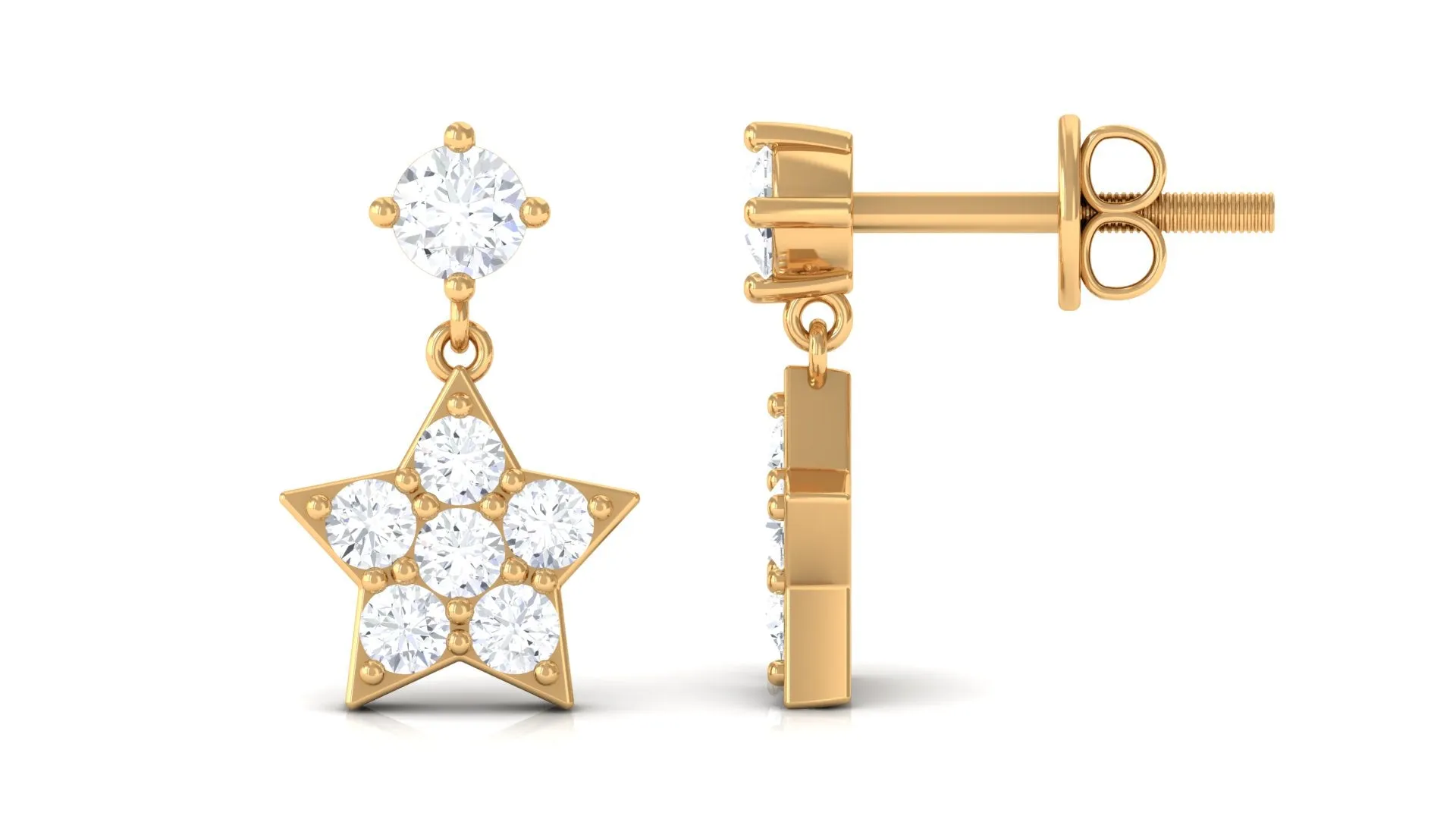 Natural Diamond Star Drop Earrings with Screw Back