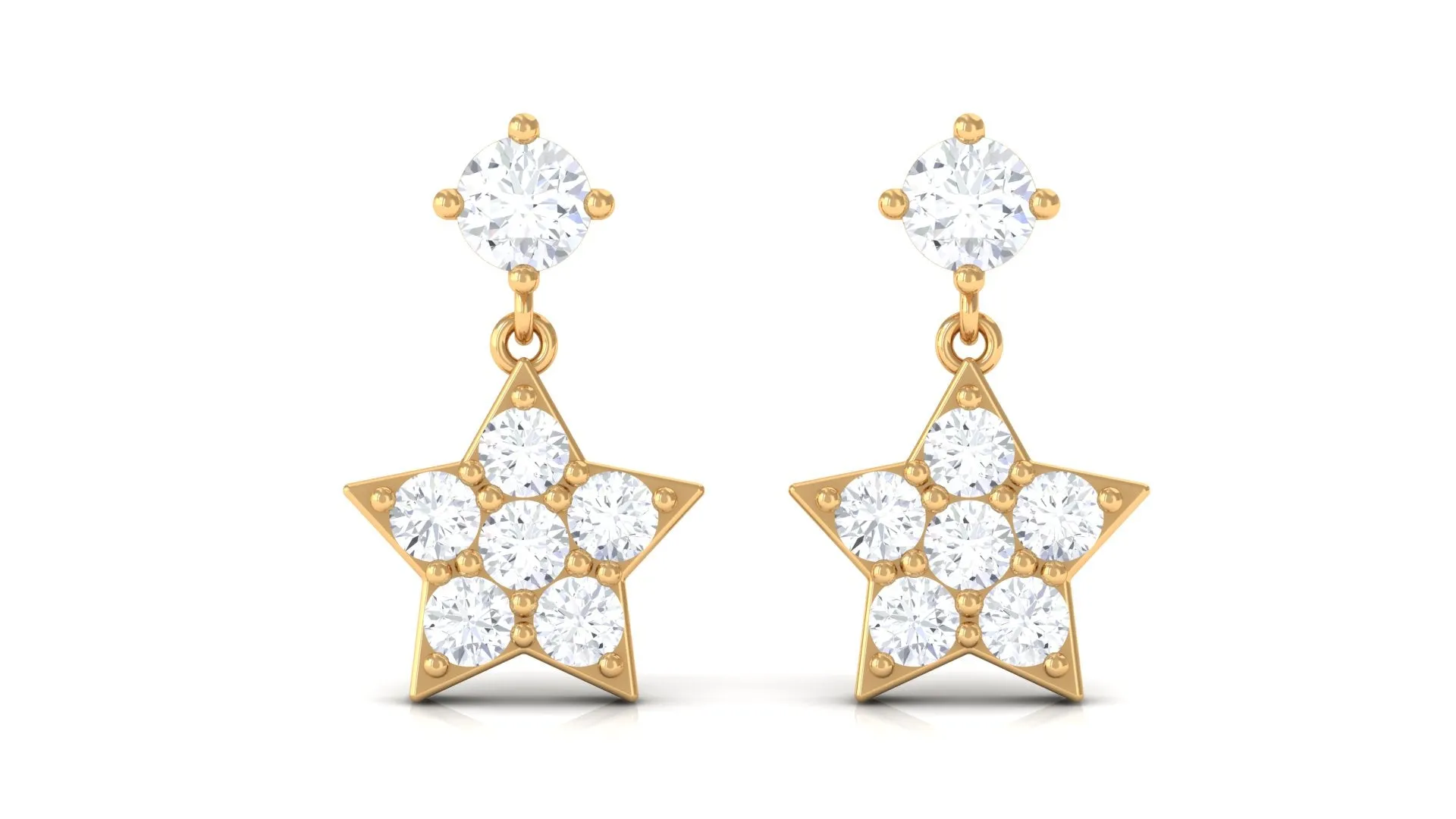 Natural Diamond Star Drop Earrings with Screw Back