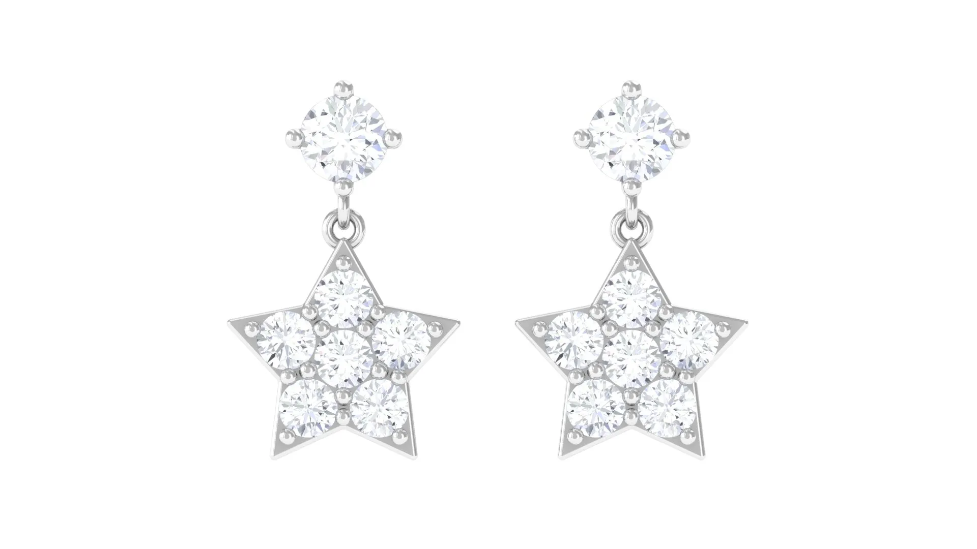 Natural Diamond Star Drop Earrings with Screw Back
