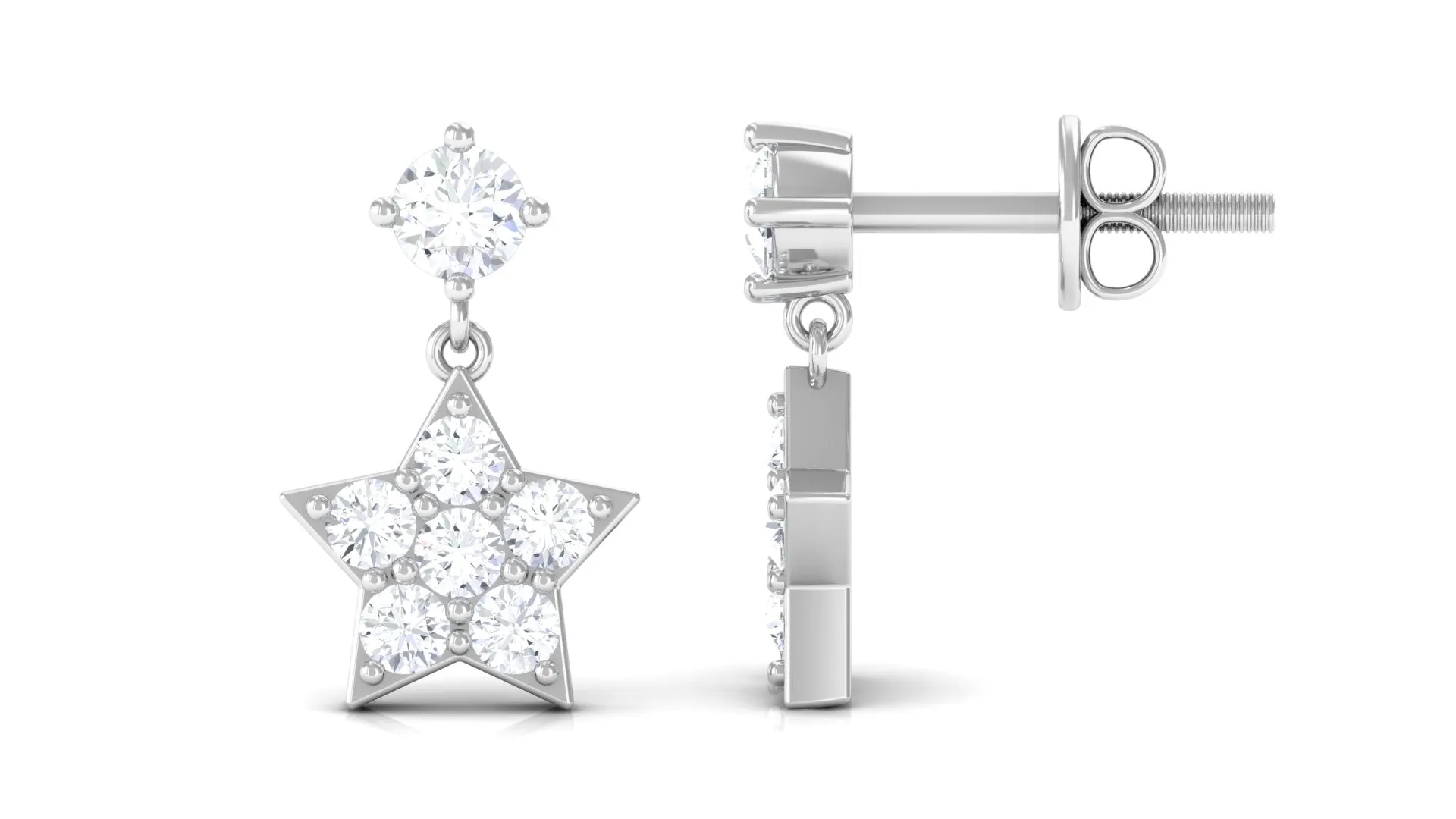 Natural Diamond Star Drop Earrings with Screw Back