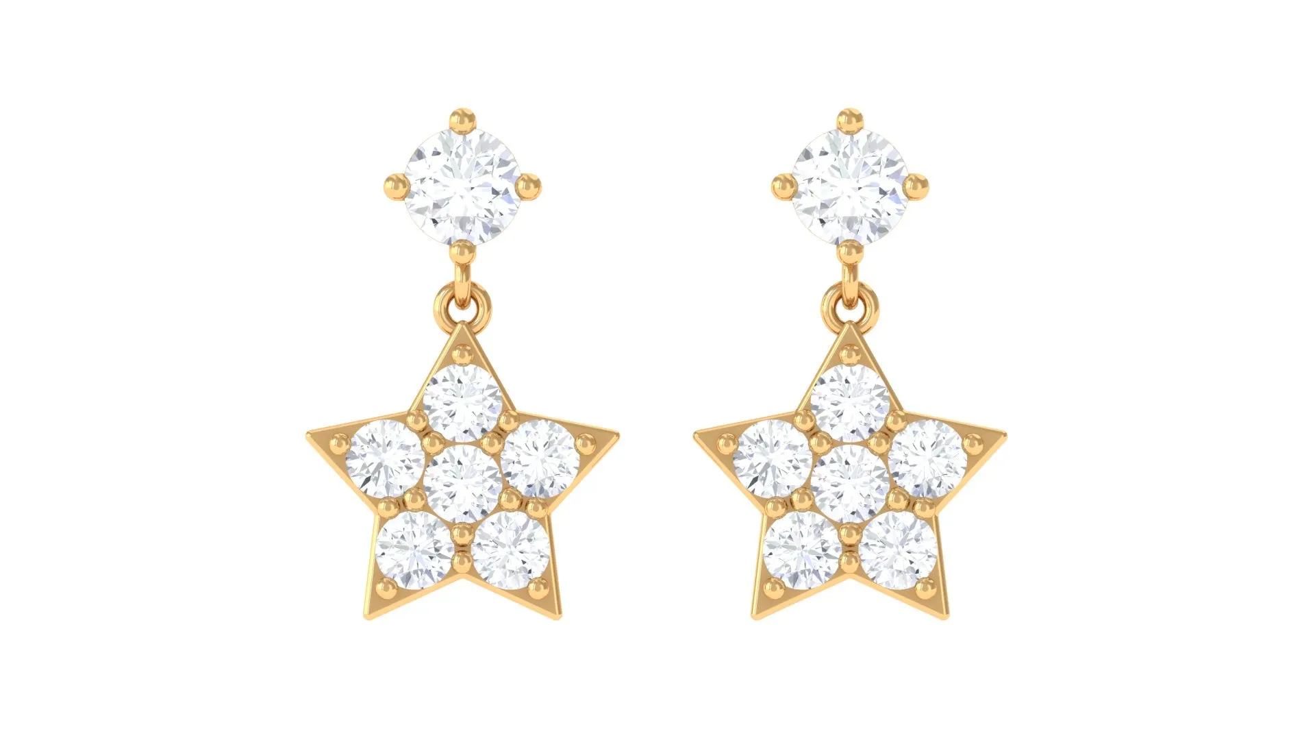 Natural Diamond Star Drop Earrings with Screw Back