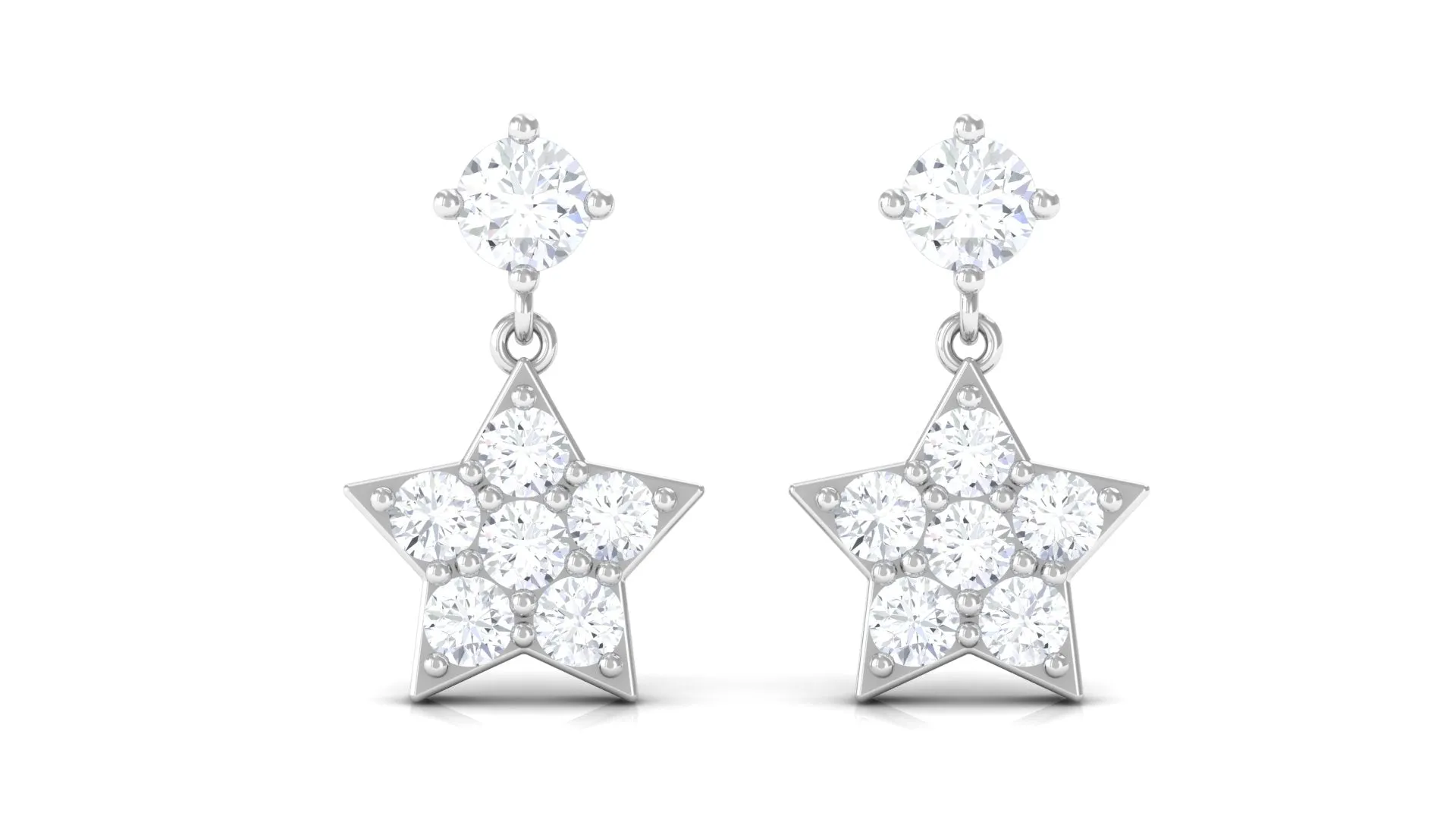 Natural Diamond Star Drop Earrings with Screw Back