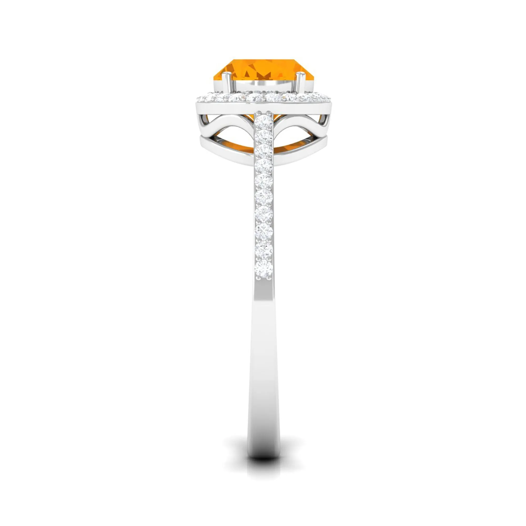 Oval Cut Fire Opal East West Engagement Ring with Diamond Halo