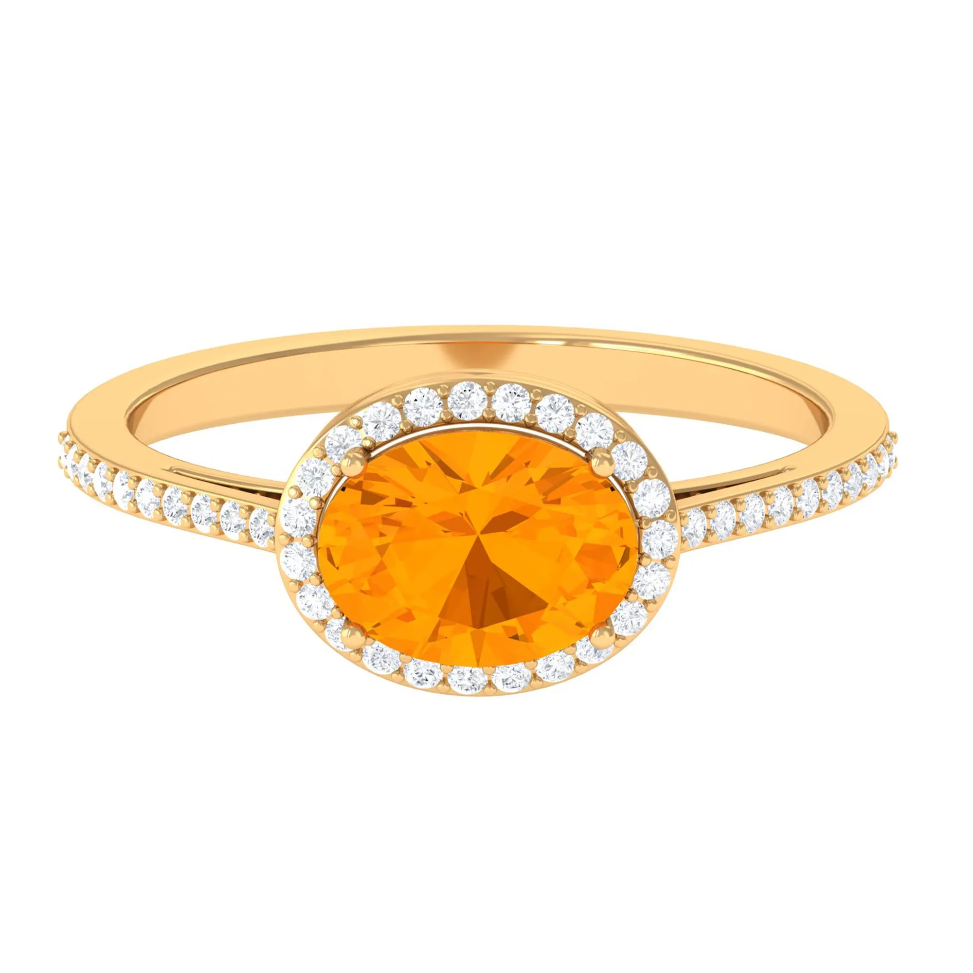Oval Cut Fire Opal East West Engagement Ring with Diamond Halo