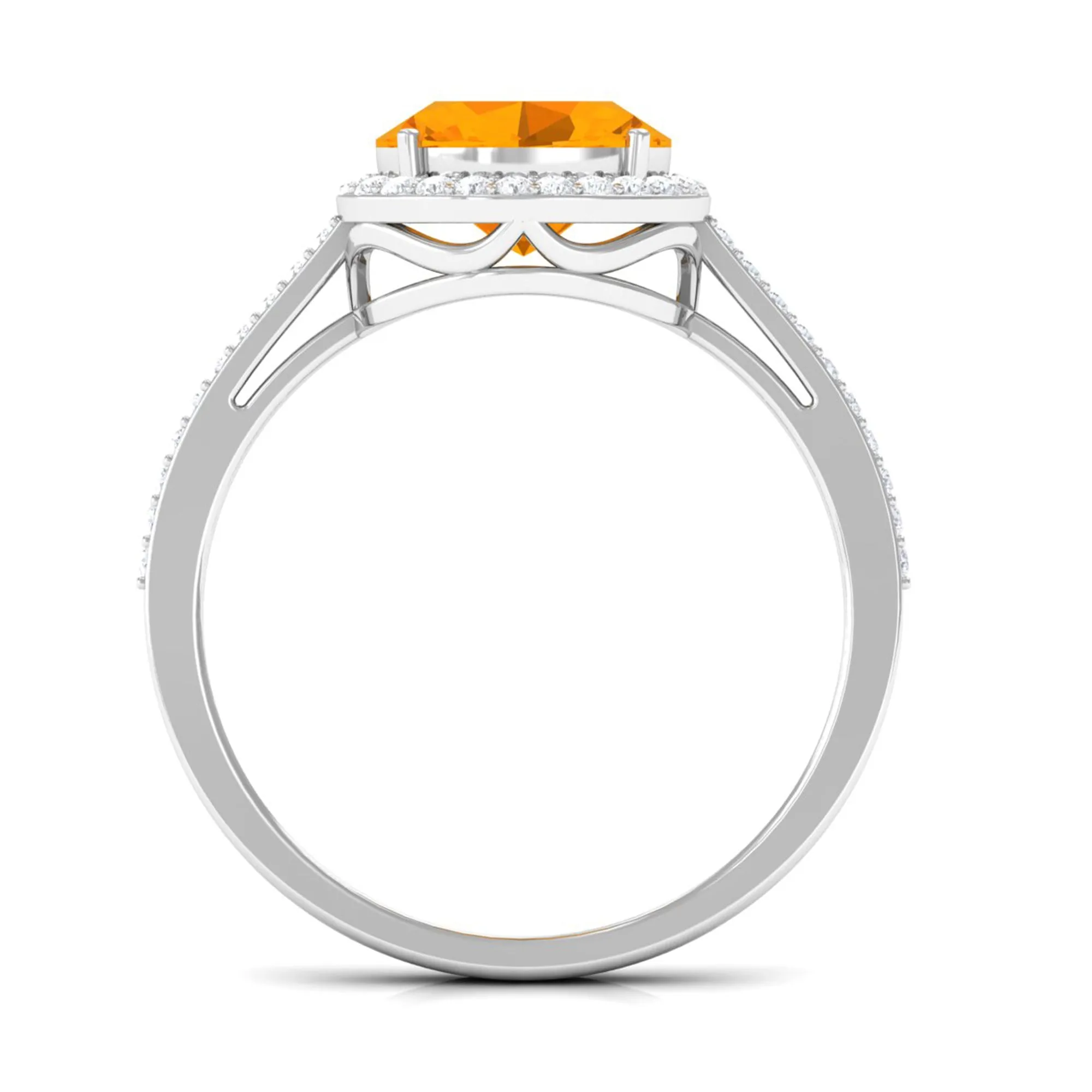 Oval Cut Fire Opal East West Engagement Ring with Diamond Halo