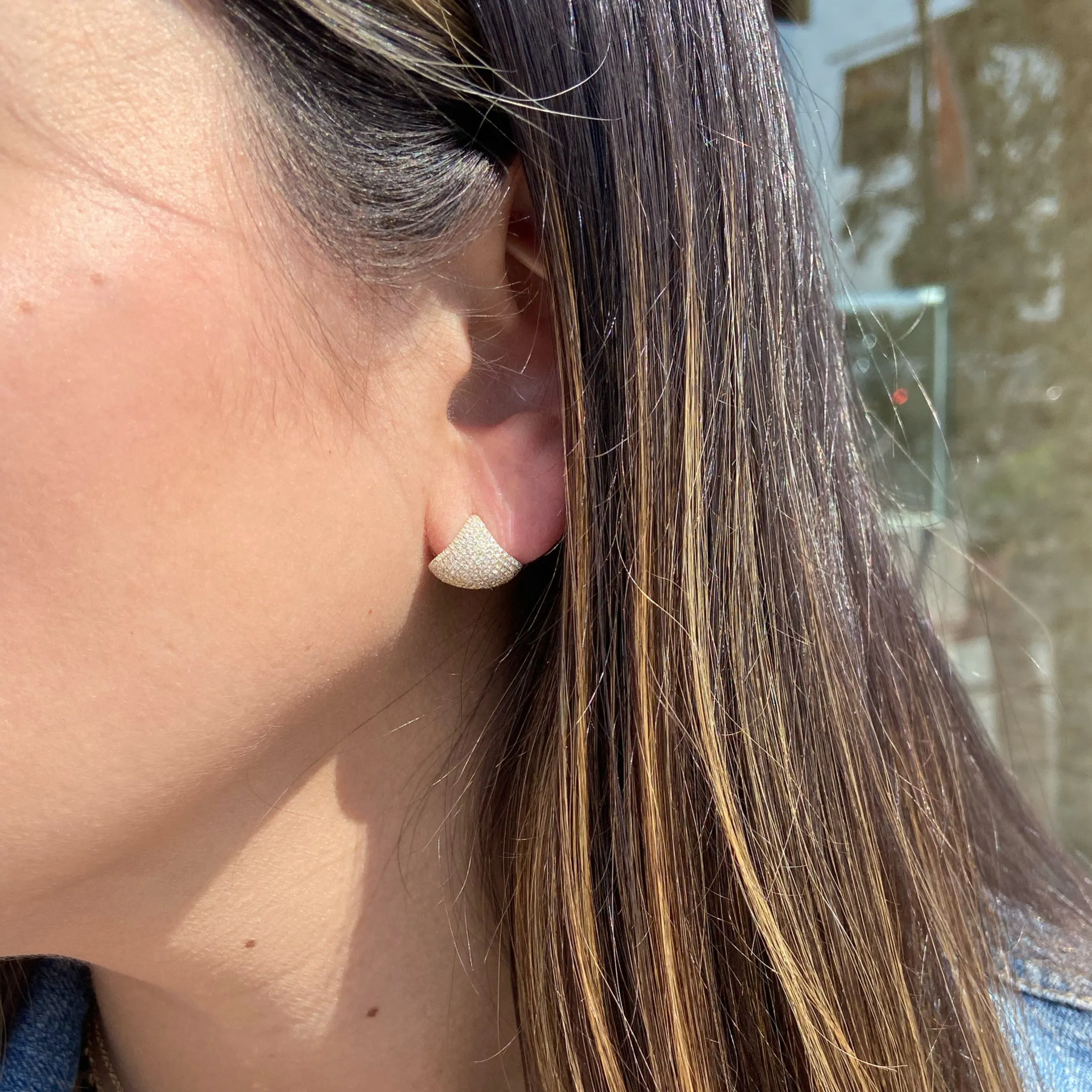 Pave Diamond Fan Huggie Earrings