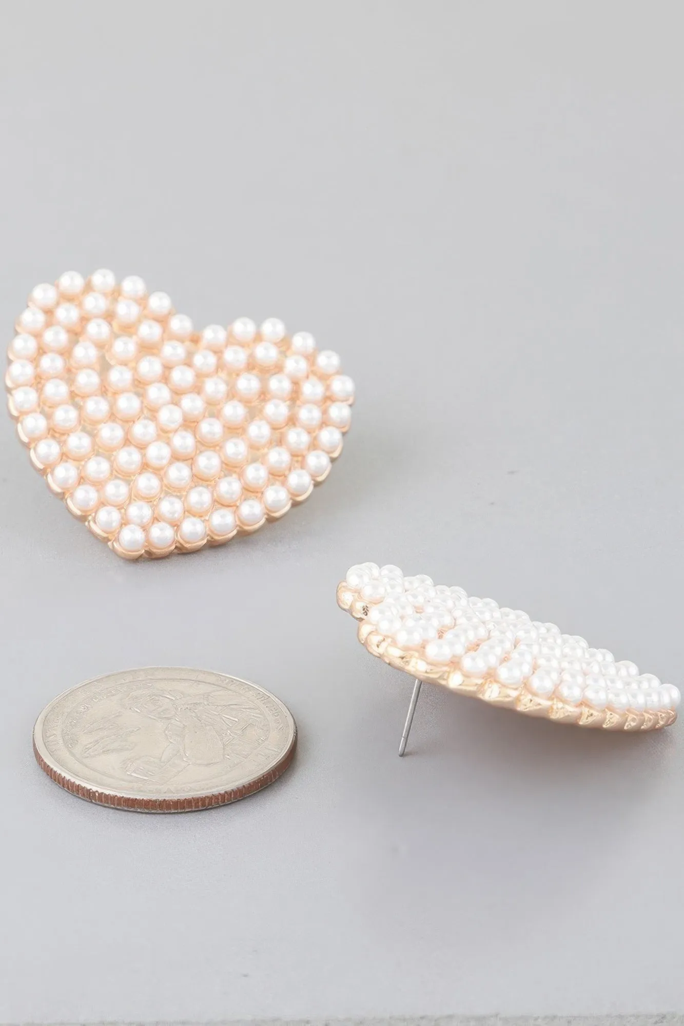 Pearled Heart Stud Earrings