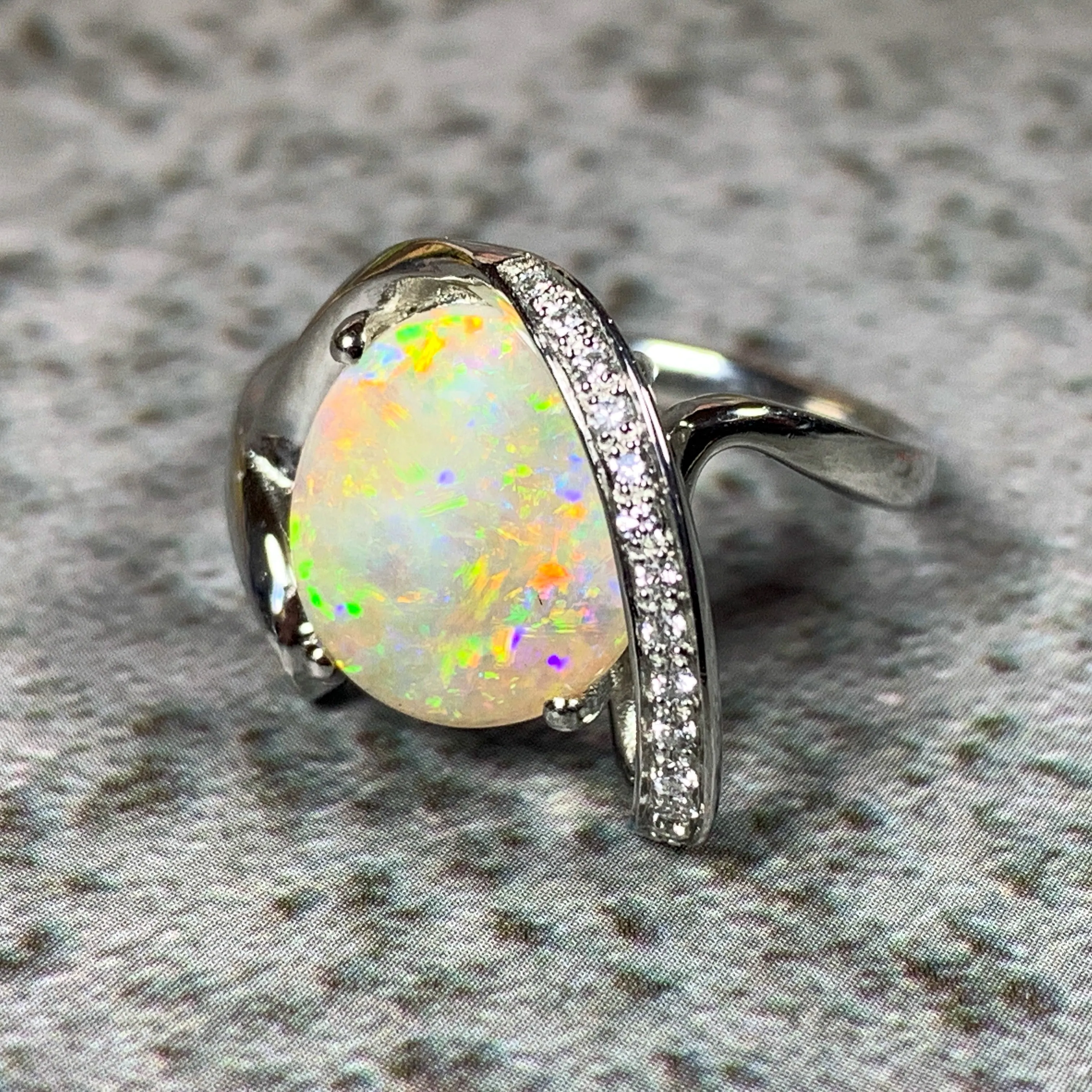 Platinum White Opal 2.08ct and Diamond ring