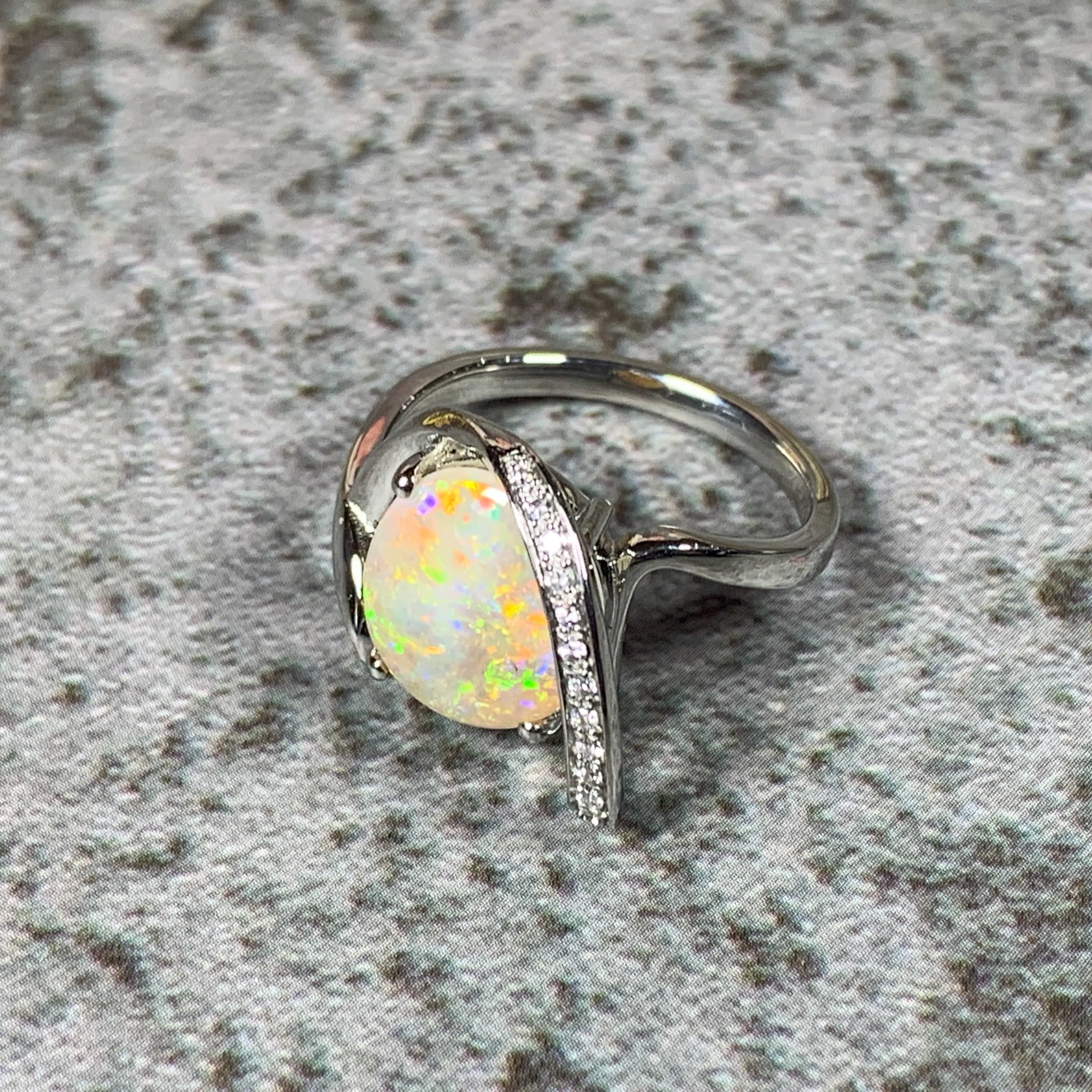 Platinum White Opal 2.08ct and Diamond ring