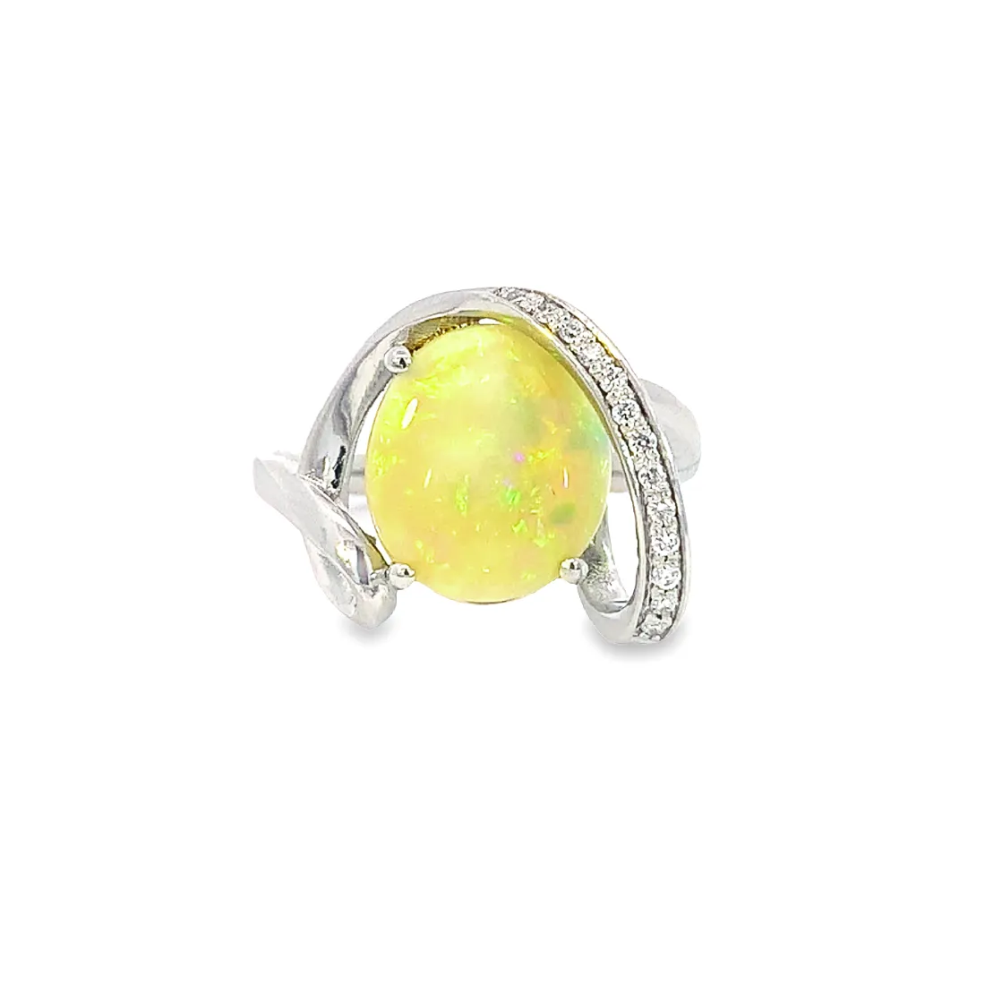 Platinum White Opal 2.08ct and Diamond ring
