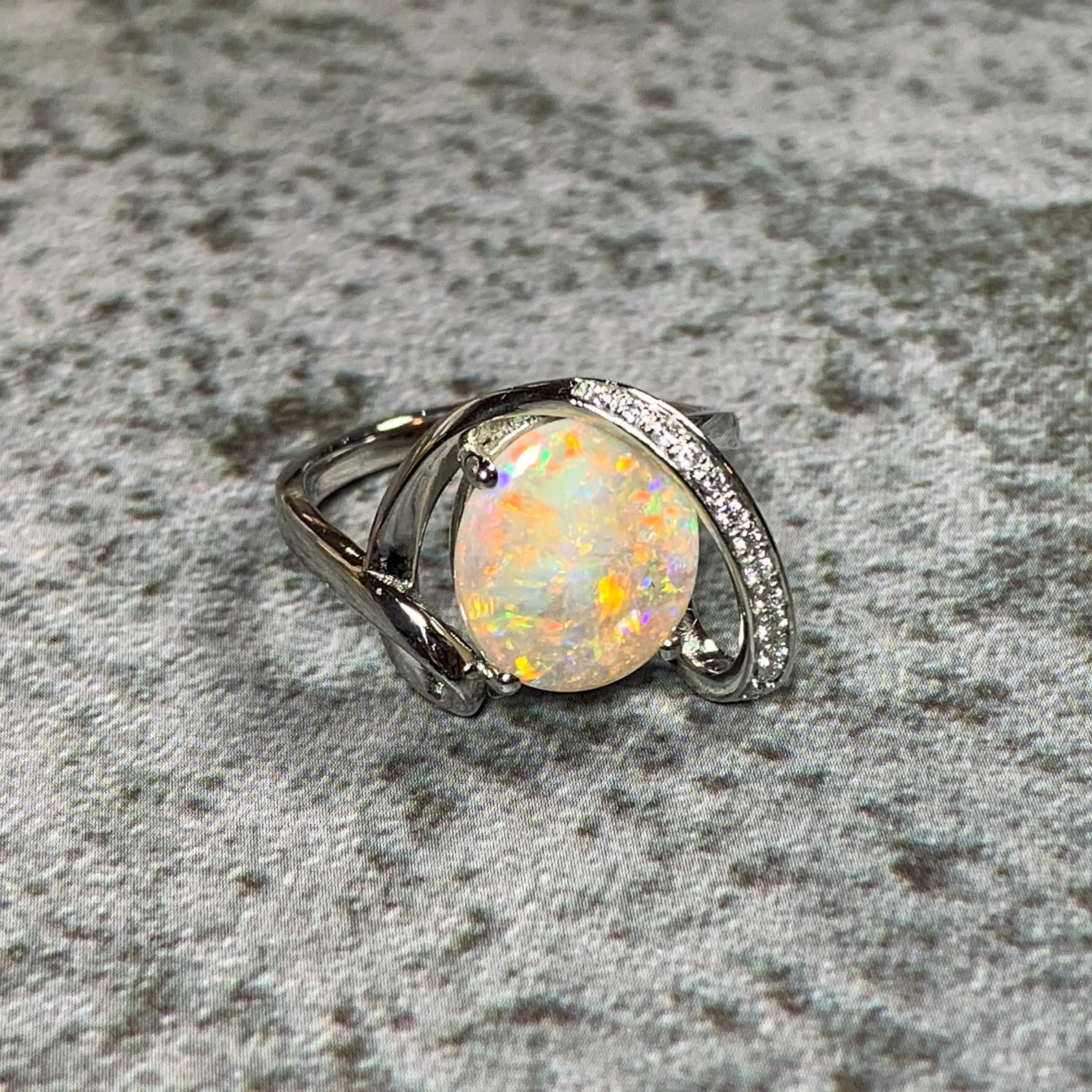 Platinum White Opal 2.08ct and Diamond ring
