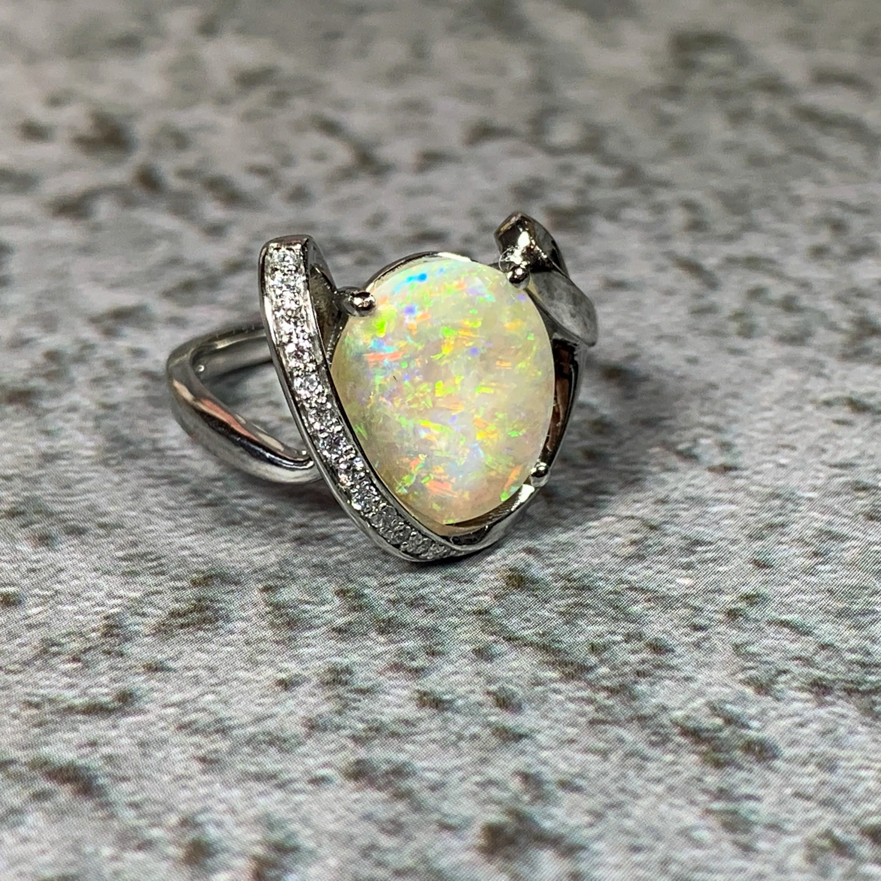 Platinum White Opal 2.08ct and Diamond ring