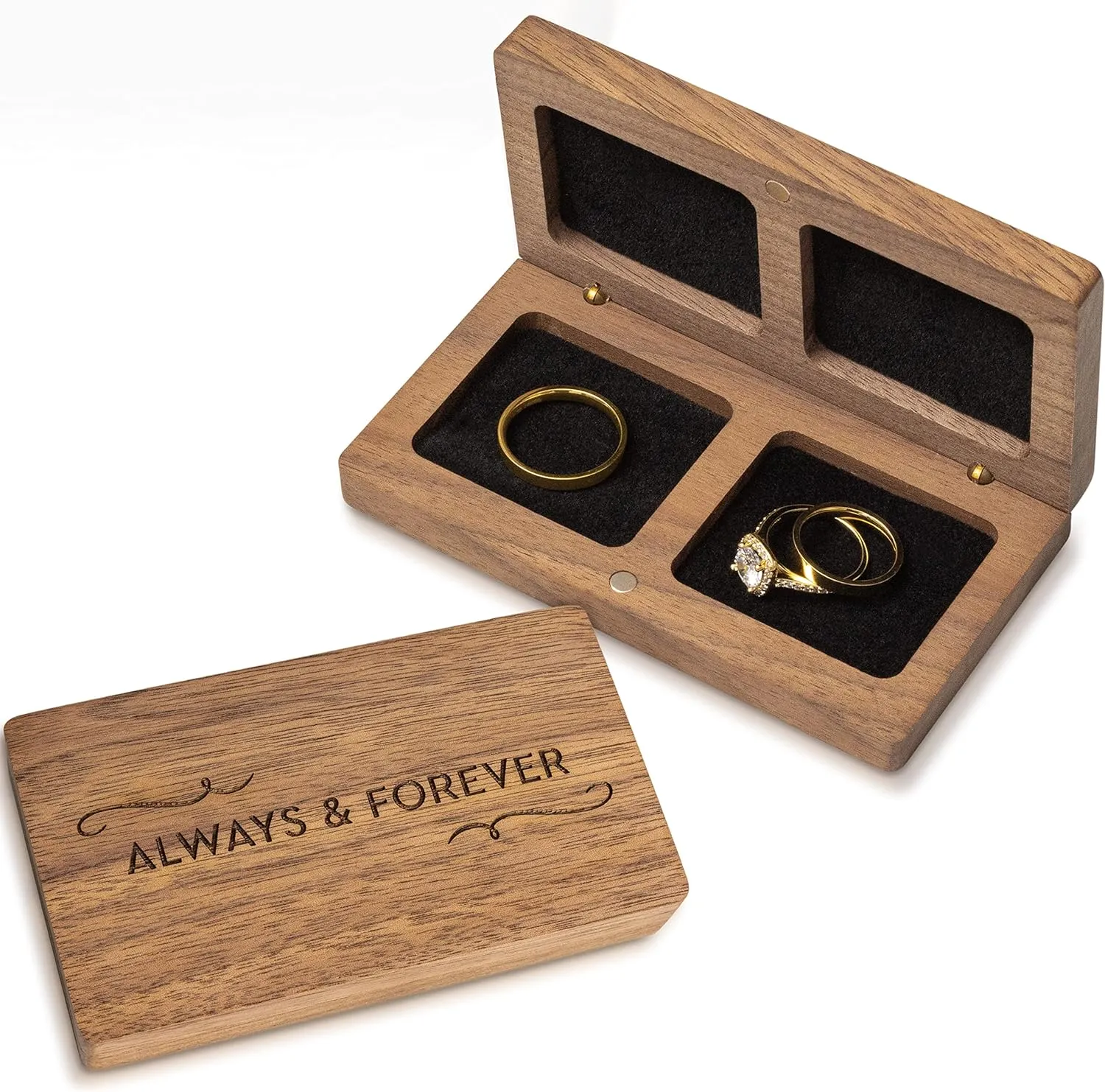 Prazoli Ring Box for Wedding Ceremony - Wooden Ring Bearer Box Wedding Accessories, Double Ring Boxes for Two Rings Case, Rustic Keepsake Wedding Ring Holder, Small His and Hers Ring Box For Couple