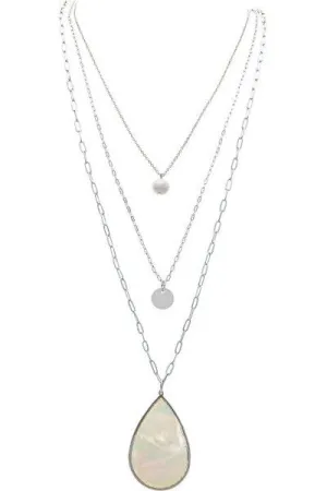 Rain Jewelry Collection Silver Shell Pearl Teardrop Necklace Set