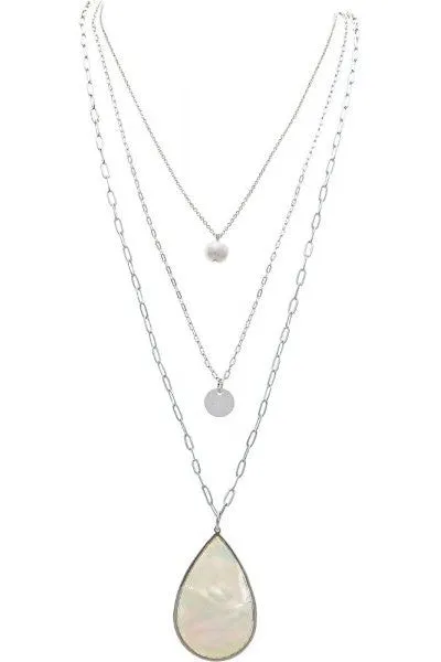 Rain Jewelry Collection Silver Shell Pearl Teardrop Necklace Set