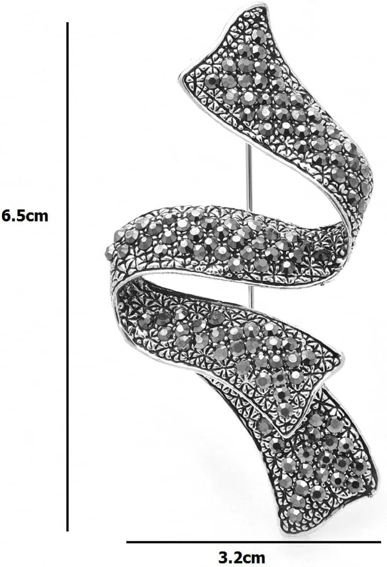 Rhinestone Black Flower Brooches Women Vintage Antique Silver Brooch Pin Elegant Exquisite Broches