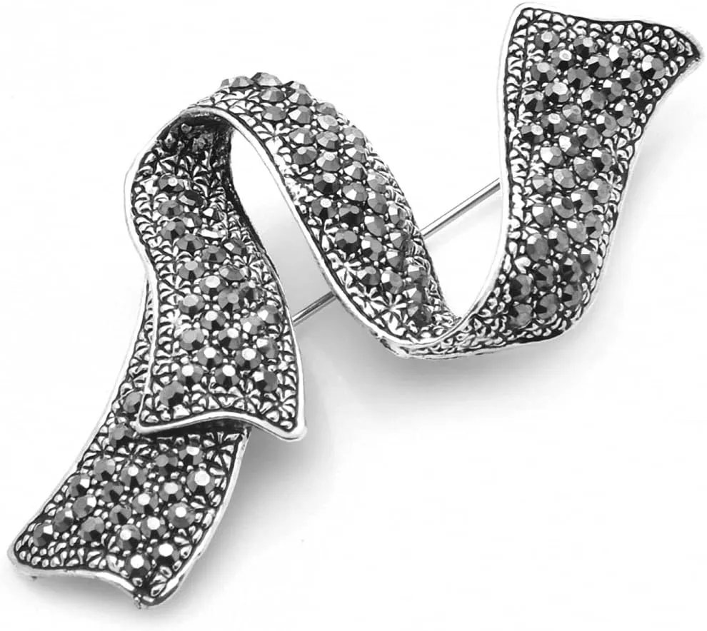 Rhinestone Black Flower Brooches Women Vintage Antique Silver Brooch Pin Elegant Exquisite Broches