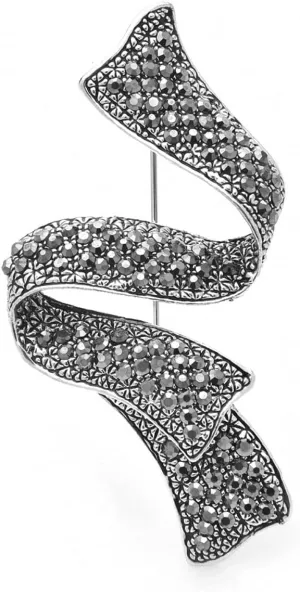 Rhinestone Black Flower Brooches Women Vintage Antique Silver Brooch Pin Elegant Exquisite Broches