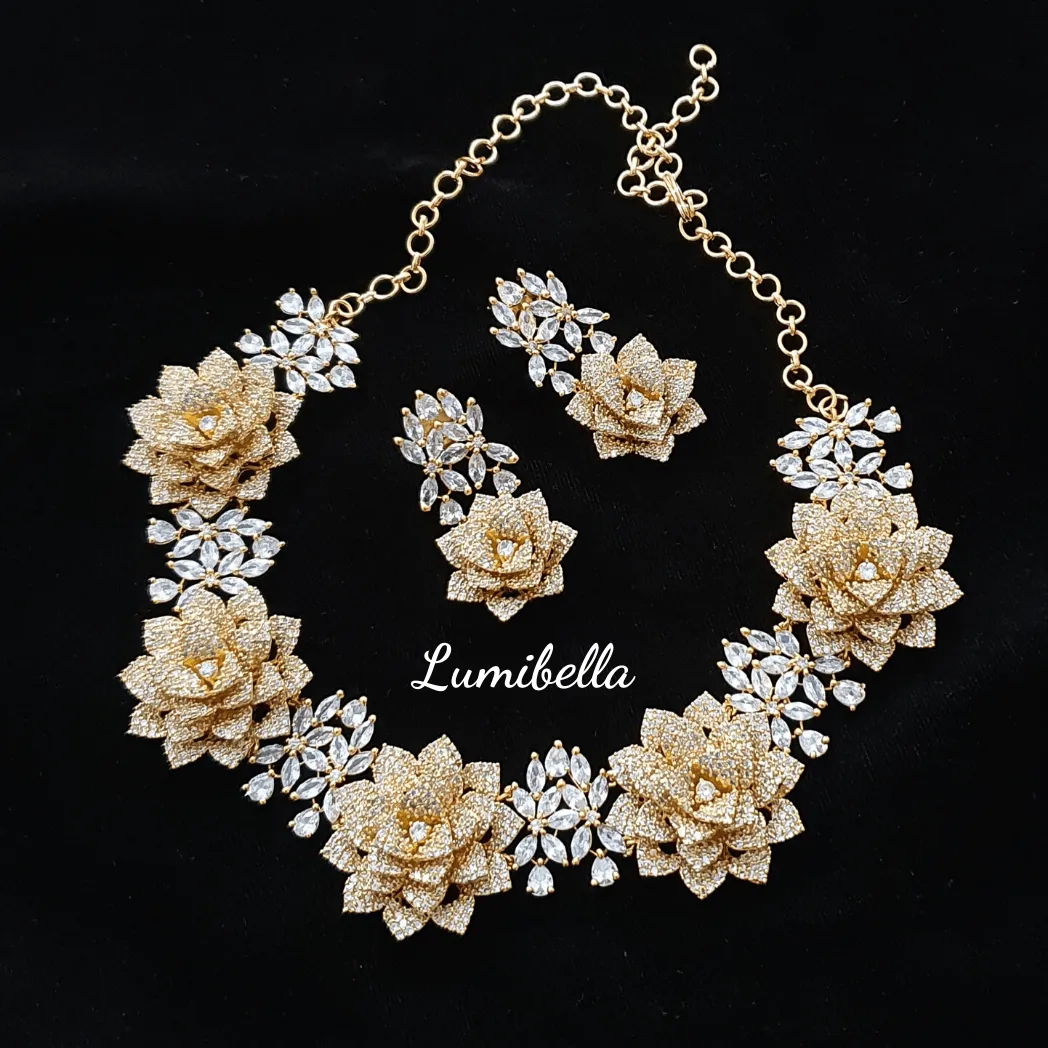 Rose American Diamond Necklace Set