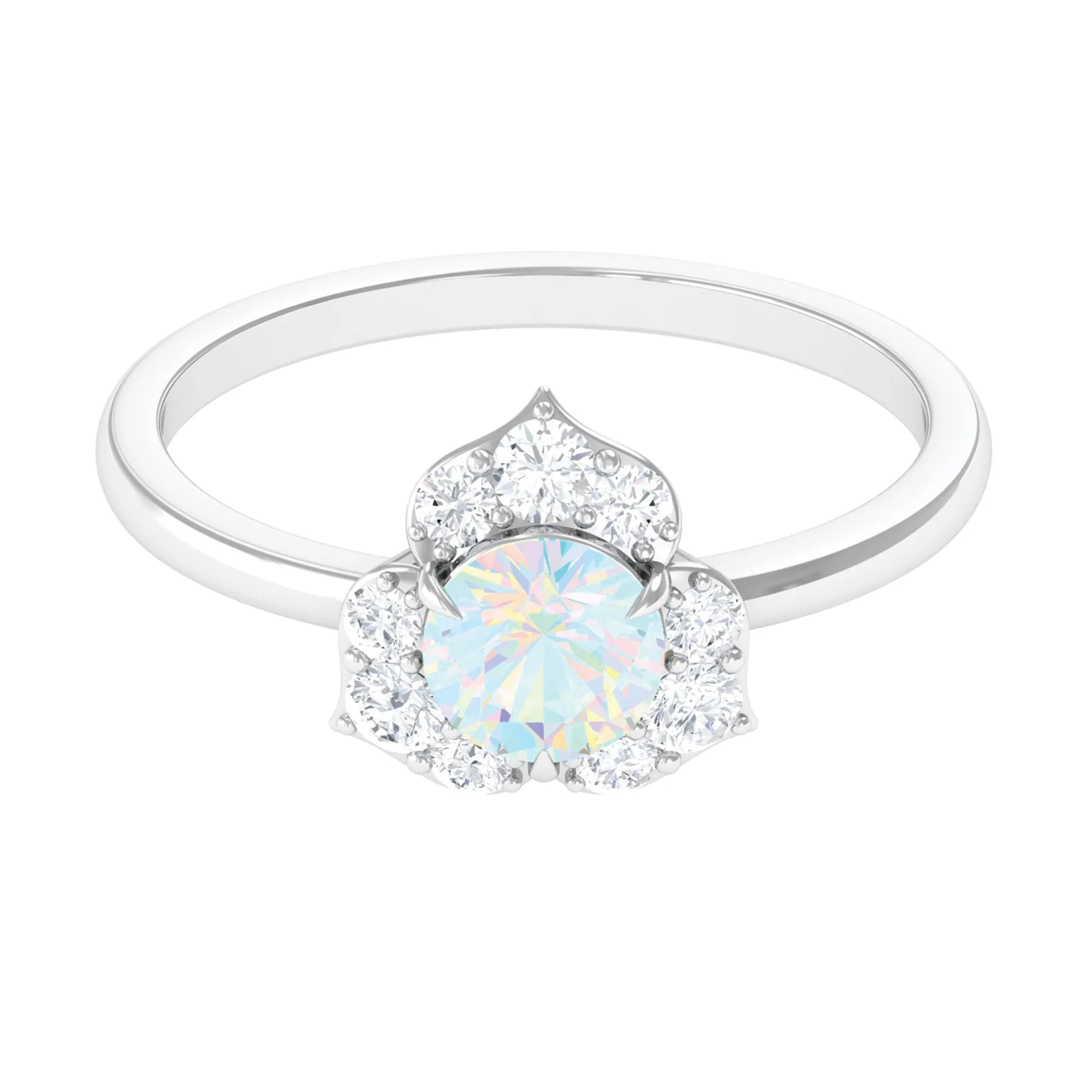Round Ethiopian Opal Flower Engagement Ring with Diamond